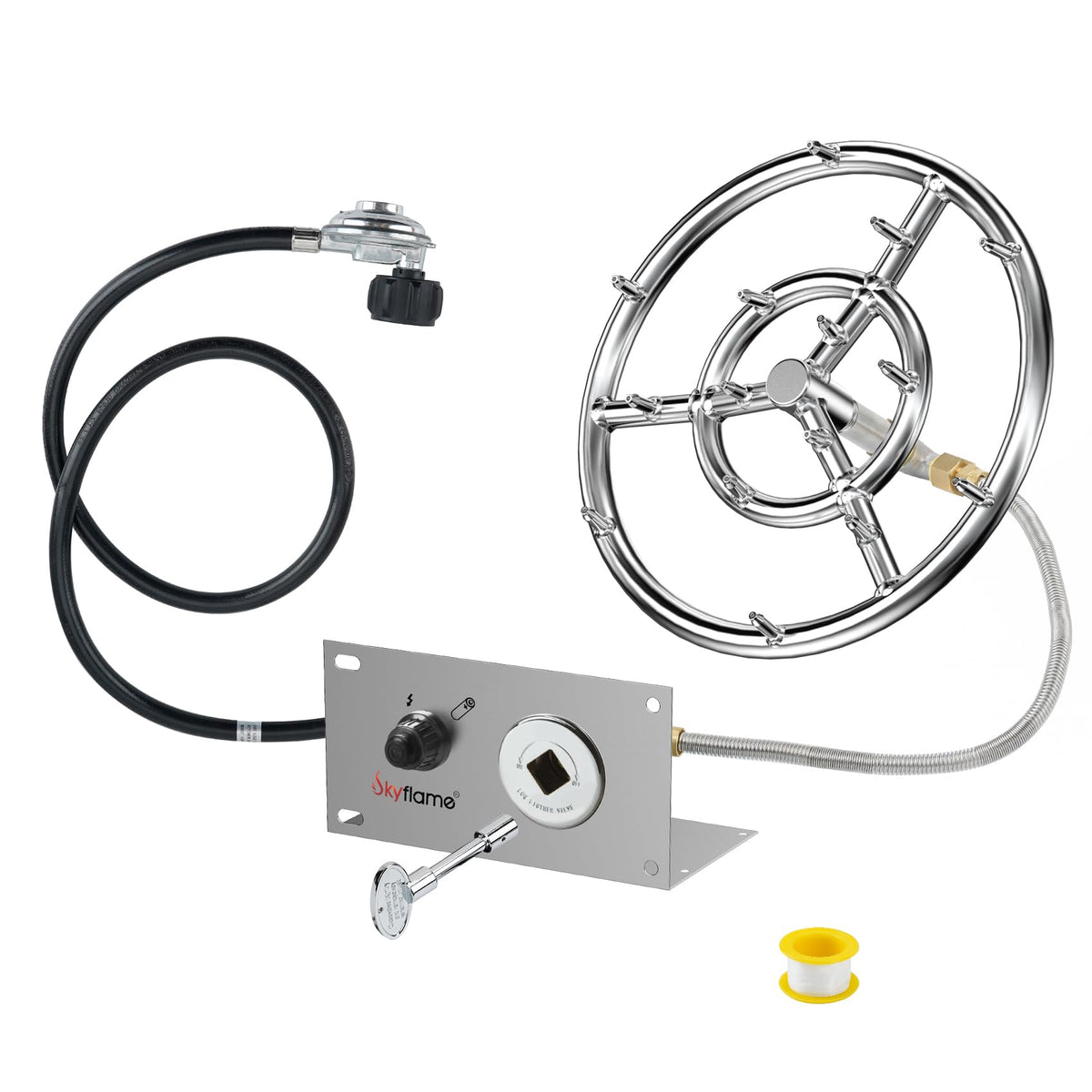 Skyflame Jet Burner Ring Kit, 12" Round Fire Pit Burner with Propane Connection Hose and Ignition Kit for Indoor/Outdoor Fire Pit Fireplace DIY Accessories