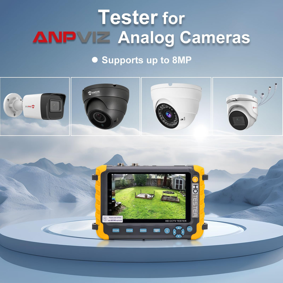 Anpviz 5 Inch 4 in 1 CCTV Monitor Tester, AHD/TVI/CVI/CVBS Coaxial Analog Video CCTV Tester, UTP/PTZ Cable Test for 1080P/3MP/4MP/5MP/8MP Analog Security Camera, VGA DC12V Output Camera