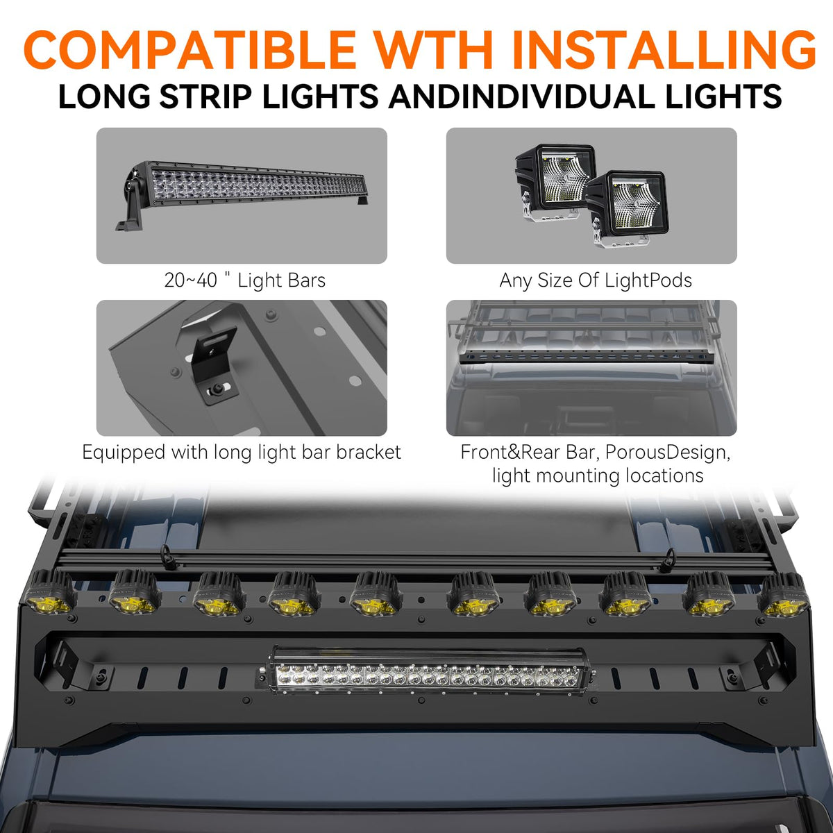 Titan Series Heavy Duty | Roof Rack for 4th Generation Compatible with only 2024, 2025, 2026 Tacoma/TRD Pro Version Double Cab 4 Door Pickup | with Handle/Side Awning Stand | No Drilling Installation