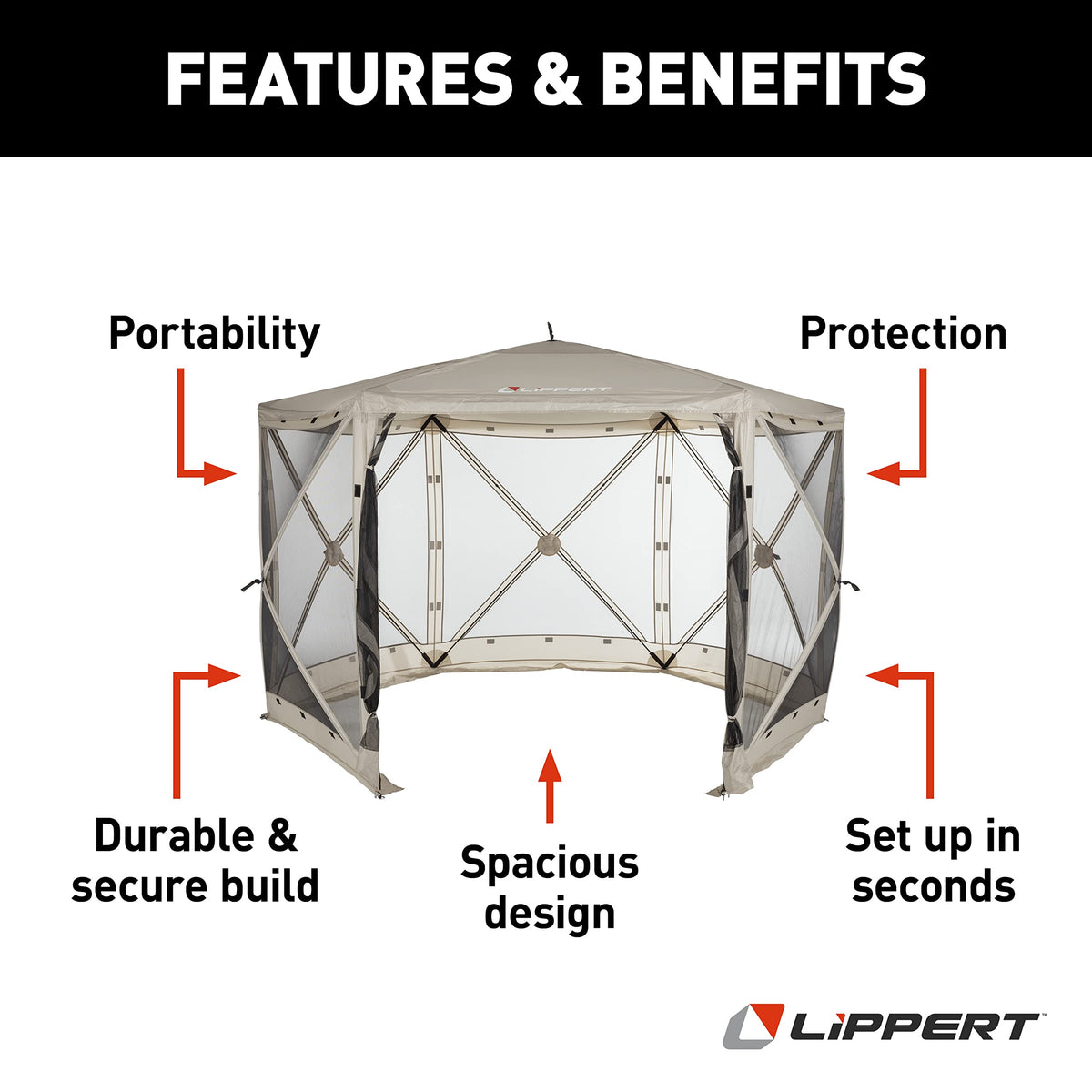 Lippert Picnic Popup Gazebo Tent for Camping, Patios and Easy Outdoor Shelter - 12' x 12', Brown