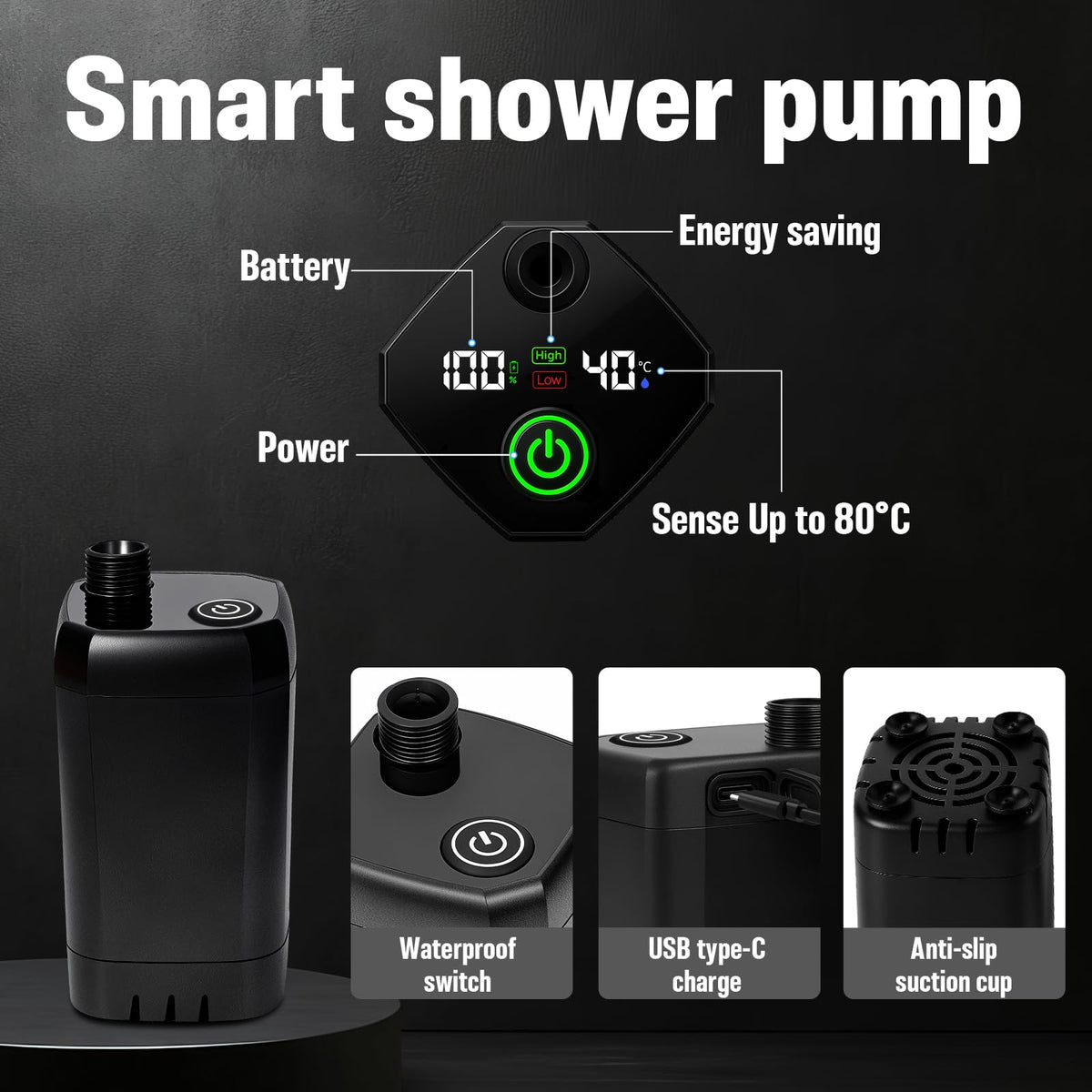 Motivekit™ Portable Camping Shower Tent Kit with LED Lights | 6.6 Gallons Foldable Bucket, 6000mAh Shower Pump, 6' 7" Shower Head, 1500W Immersion Heater, Summer Beach Outdoor Shower for Hiking Beach