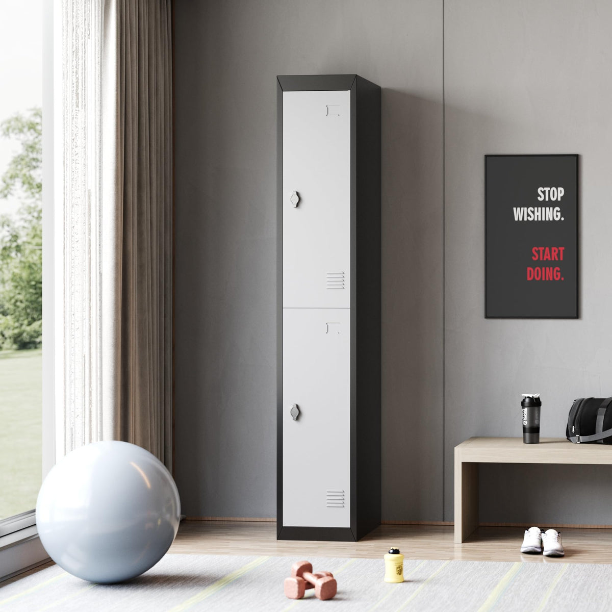 Metal Storage, Locker with 2 Doors and 2 Shelves, Storage Cabinet for Gym, School and Office, Gray.