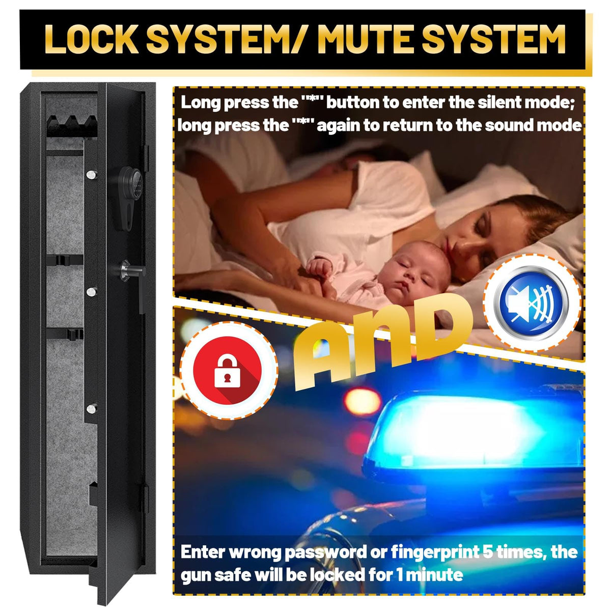 Kaer Gun Safe,Rifle Safe,4-5 Biometric Long Gun Safes for Rifles and Pistols,Gun Cabinet for Rifles and Shotguns with Fingerprint/Digital Keypad/Removable Shelf for Home,Garage,Office