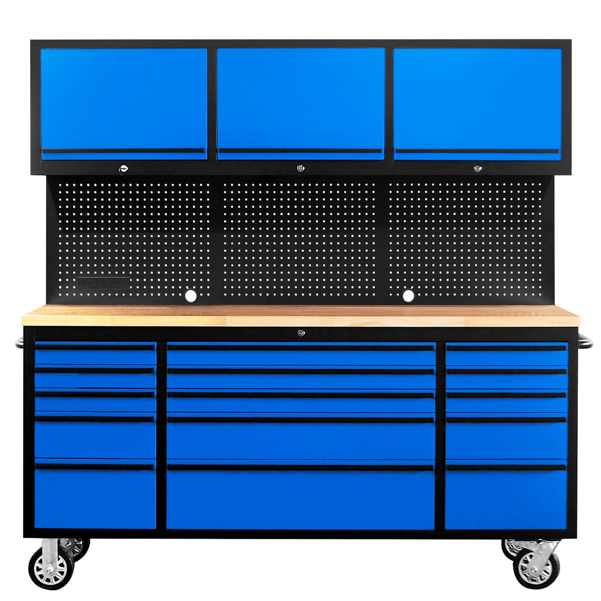 CHETTO C 72 inch Tool Chest Tool Box Mobile 15 Drawer Storage 3 Upper Cabinet Power Outlet SS-Pegboard with Wheels Lock Key Locking System Drawer Liners for Garage Warehouse Repair Shop