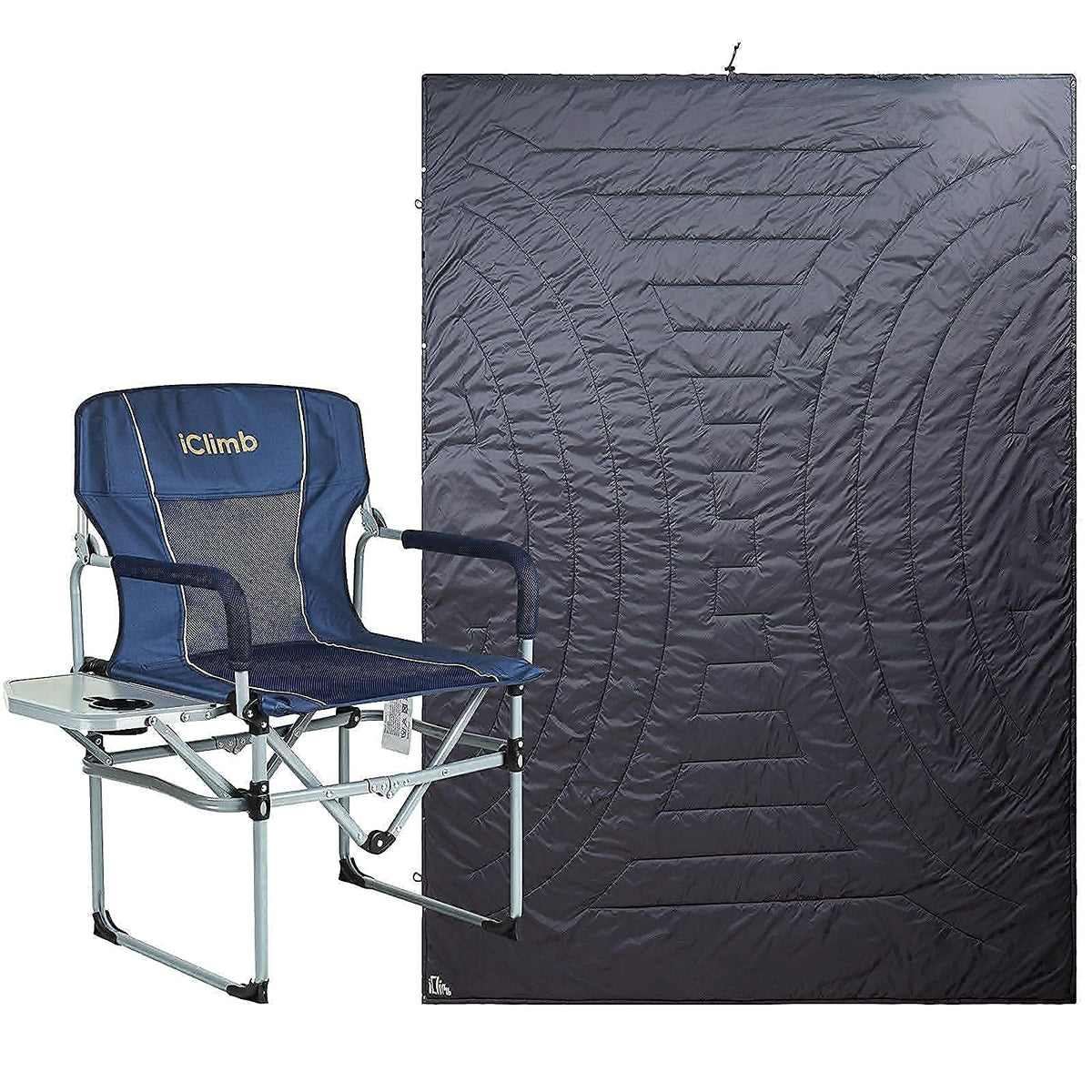 iClimb 1 Heavy Duty Compact Folding Chair and 1 3M Thinsulate Insulation Warm Blanket Bundle for Adults Camping