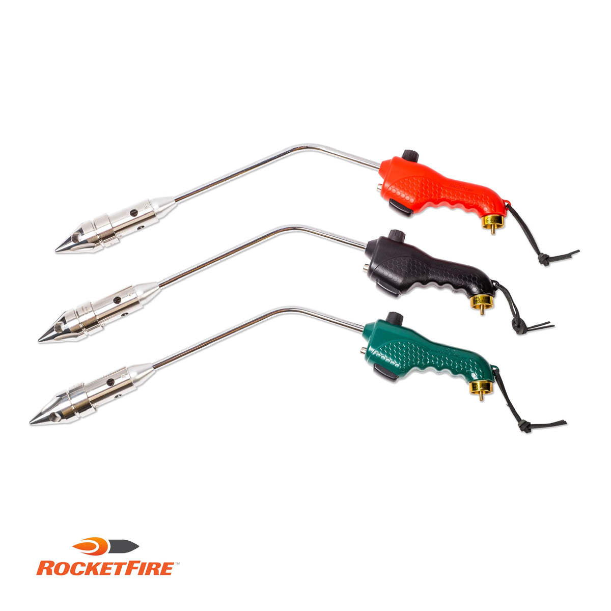 ROCKETFIRE Fire Starter Torch | Perfect Propane Torch Head, Grill Gun, Charcoal Torch | Compatible with Bernzomatic Propane & MAP/PRO Fuels | Stainless Steel Tri-Flame Tip | Fuel NOT Included | Green