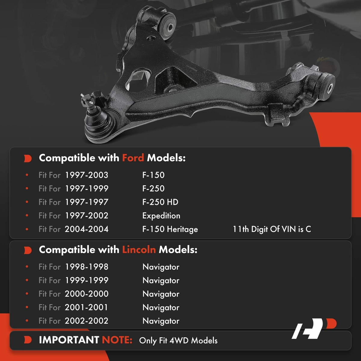 A-Premium Front Left Lower Control Arm, with Ball Joint & Bushing, Compatible with Ford F-150 1997-2003, F-250 1997-1999, Expedition 1997-2002, Lincoln Navigator 1998-2002, 4WD