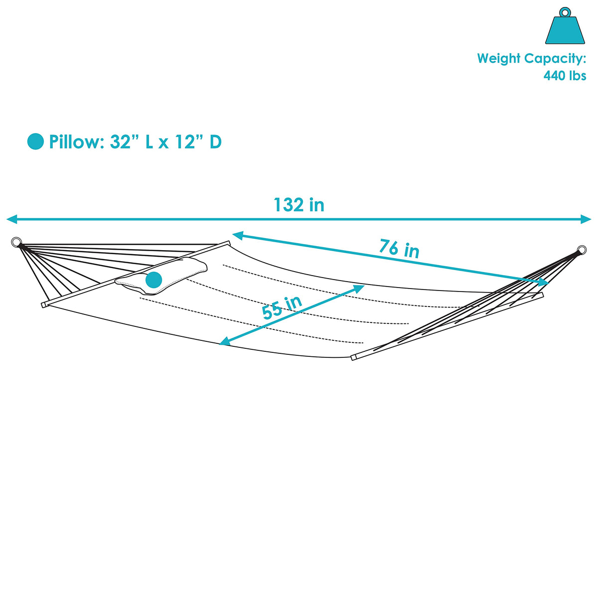 Sunnydaze Double Quilted Polyester Hammock with Detachable Pillow - 440-Pound Capacity - Red