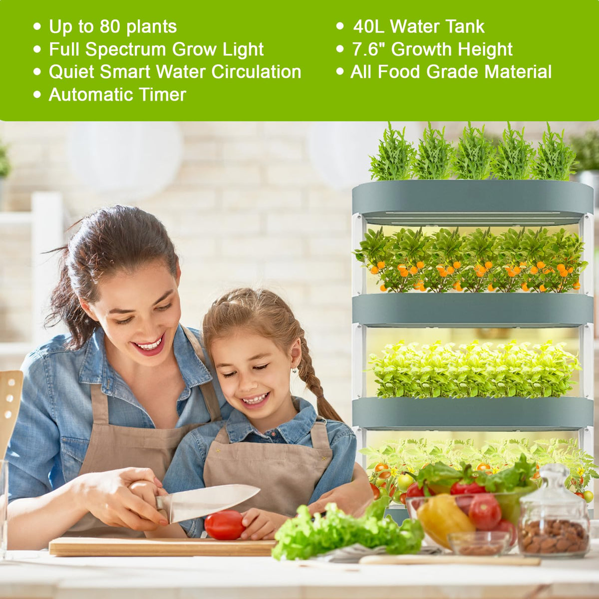 Lyfreen 5-Tier 80-Pod Hydroponics Growing System Kit, Vertical Hydroponic Tower with LED Grow Light & Quiet Water Pump,Self-Watering Indoor Herb Garden for Herbs, Lettuce & Vegetables