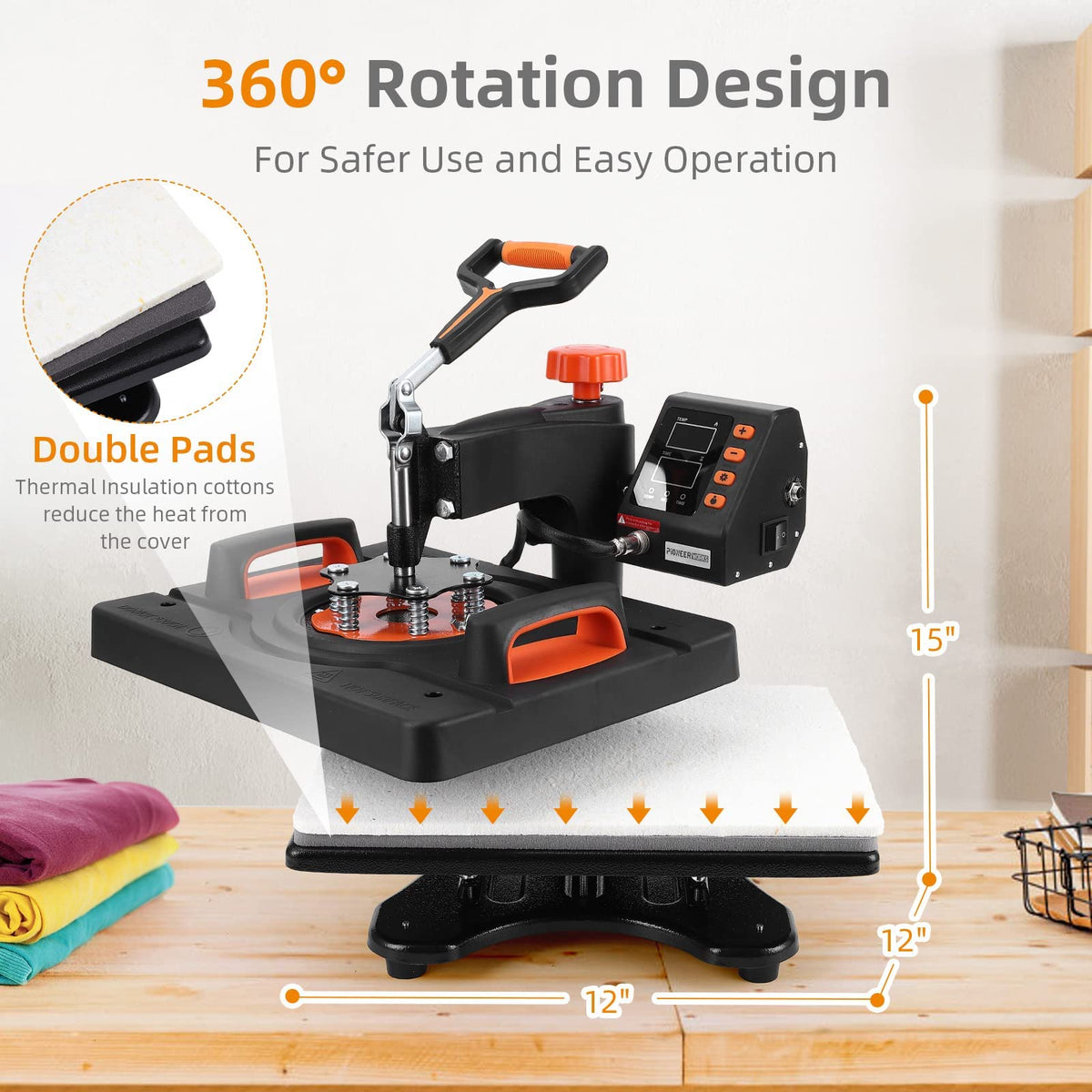 KOKEBREN 6 in 1 Heat Press Machine 12x15 Inch 360-Degree Swing Away Digital T Shirt Pressing Machine Multifunction Heat Transfer Sublimation Combo for T Shirts Mugs Hat Plate Cap