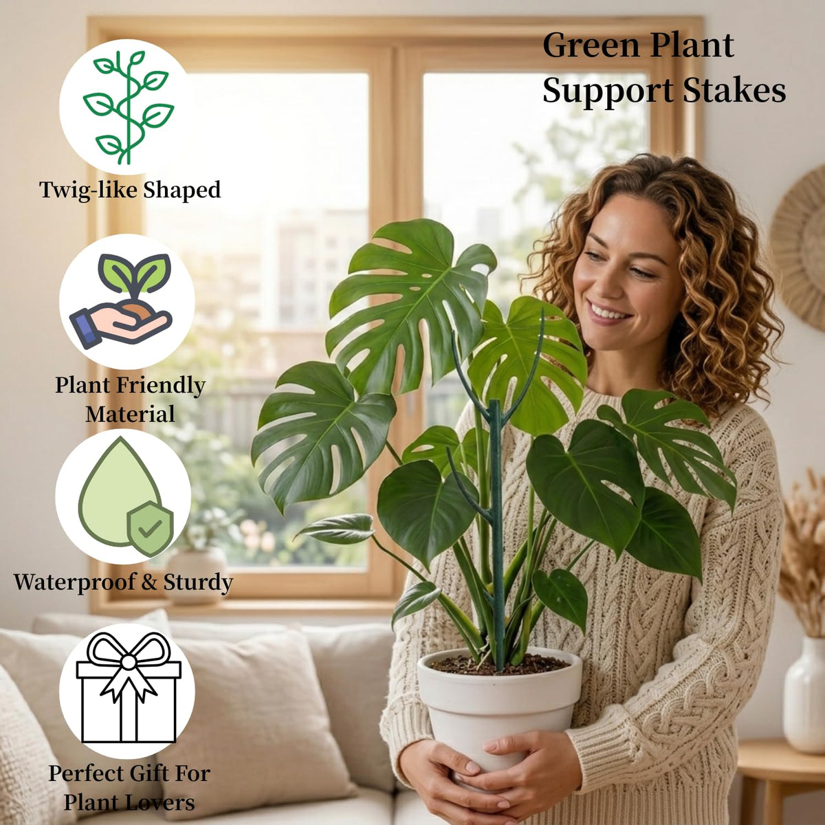 10 Pack Stackable Plant Support Stakes, Moss Pole Alternative for Monstera & Climbing Vines, Gardening Gifts for Women, Garden Essential Trellis Sticks for Indoor Outdoor Plant with 20Pcs Clips & Ties