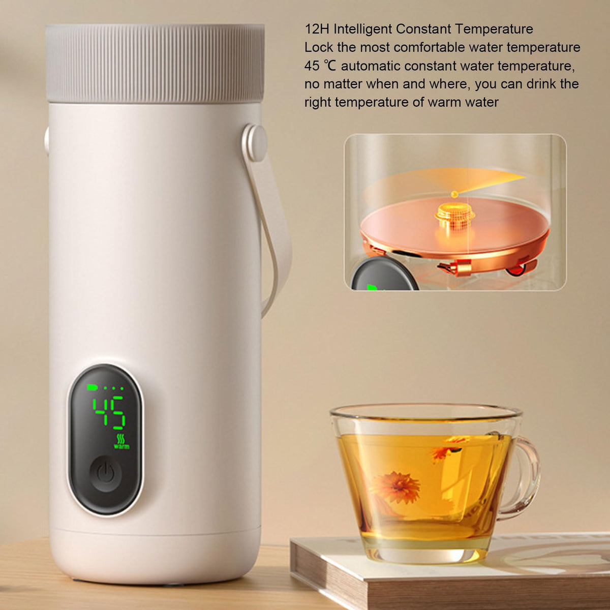 Tangxi 350ML Travel Electric Kettle, Portable Small Hot Water Boiler for Tea & Coffee, 6 Temperature Settings, 220W Fast Boiling, USB Rechargeable for Travel Work