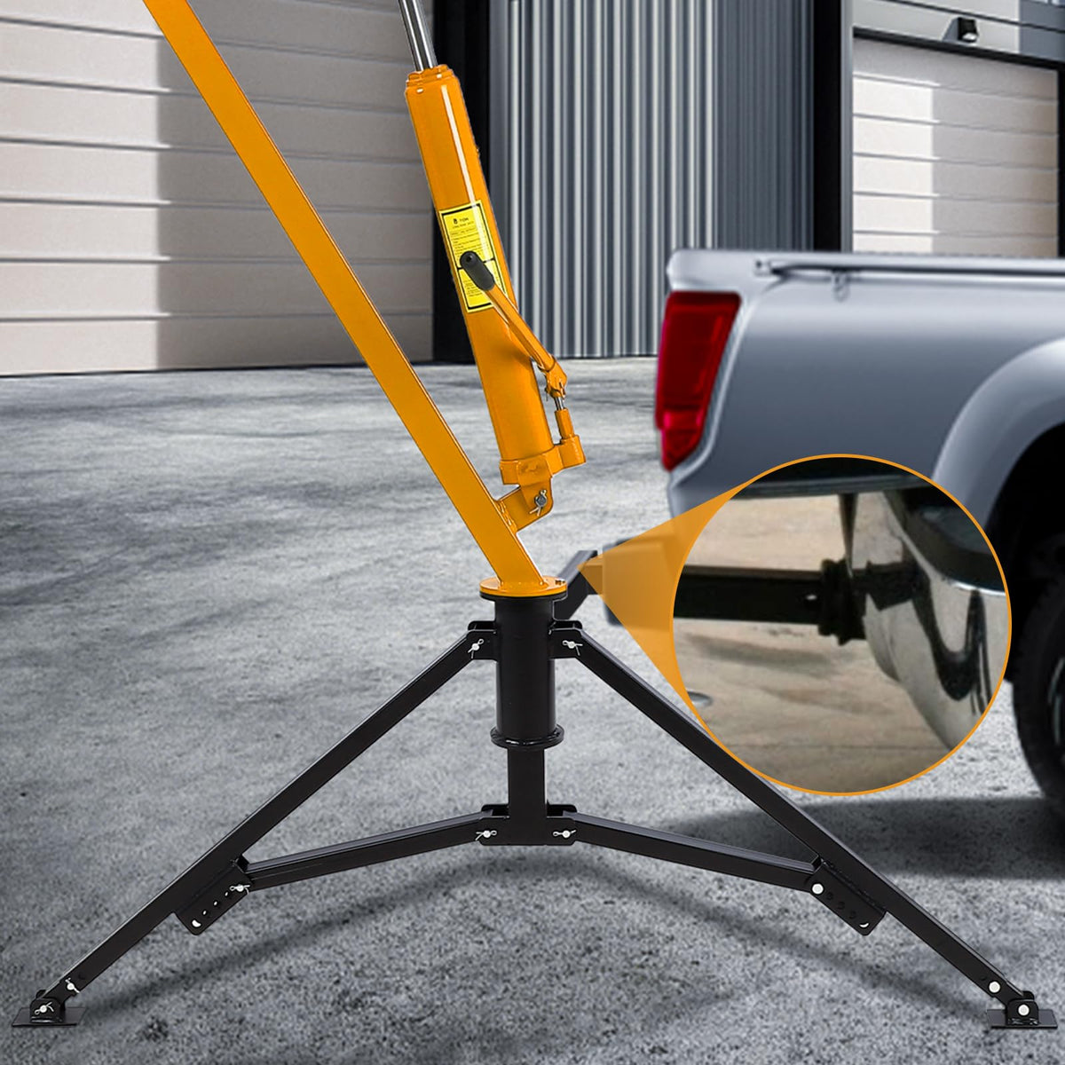 PeakPursuit 1000 LBS Receiver Hitch Crane, Hydraulic Swivel Pickup Truck Crane with 3 Adjustable Boom Options, Heavy Duty Hitch Mounted Crane for Workshop Construction Agriculture Logging, Yellow