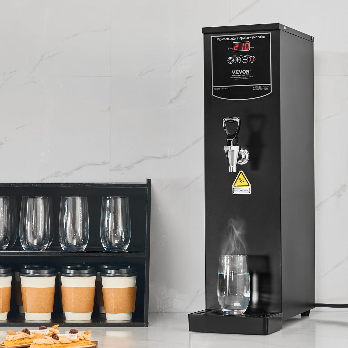 VEVOR Commercial Water Boiler, 20L Electric Hot Water Dispenser with 316 Stainless Steel Heating Tube, 1500W Step-by-step Fast Heating 50L/H Hot Water Boiler, for Coffee Tea Restaurant Office