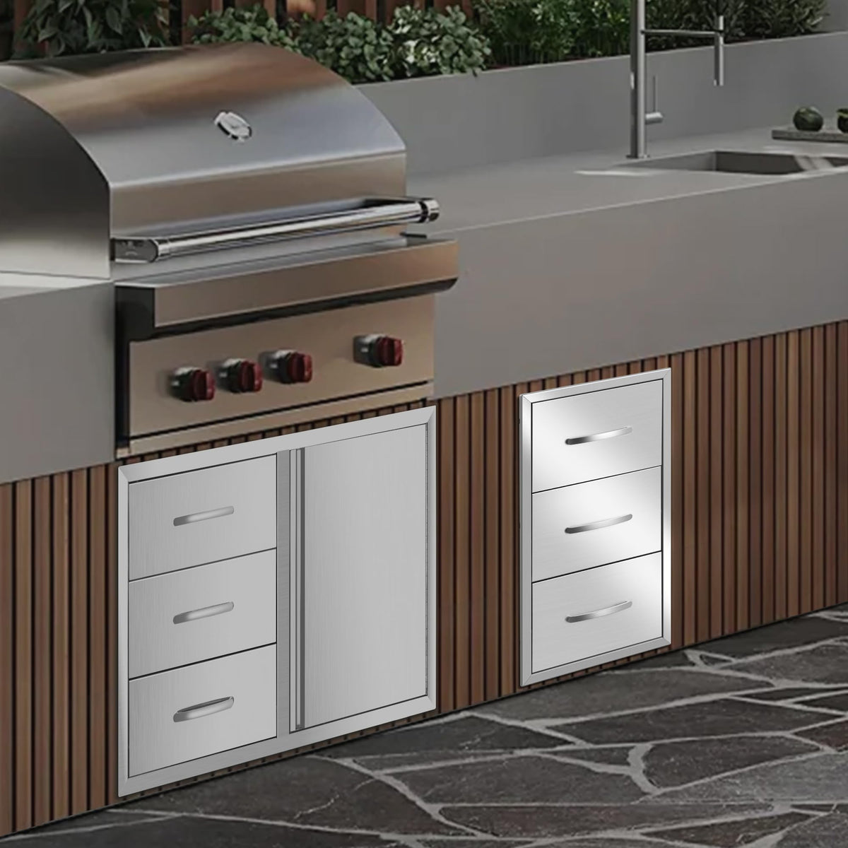 RAILEN Outdoor Kitchen Drawers 16" W x 28" H x 20" D Built-in BBQ Drawer Stainless Steel Access Drawers for Outdoor Kitchen Island or Grill Station