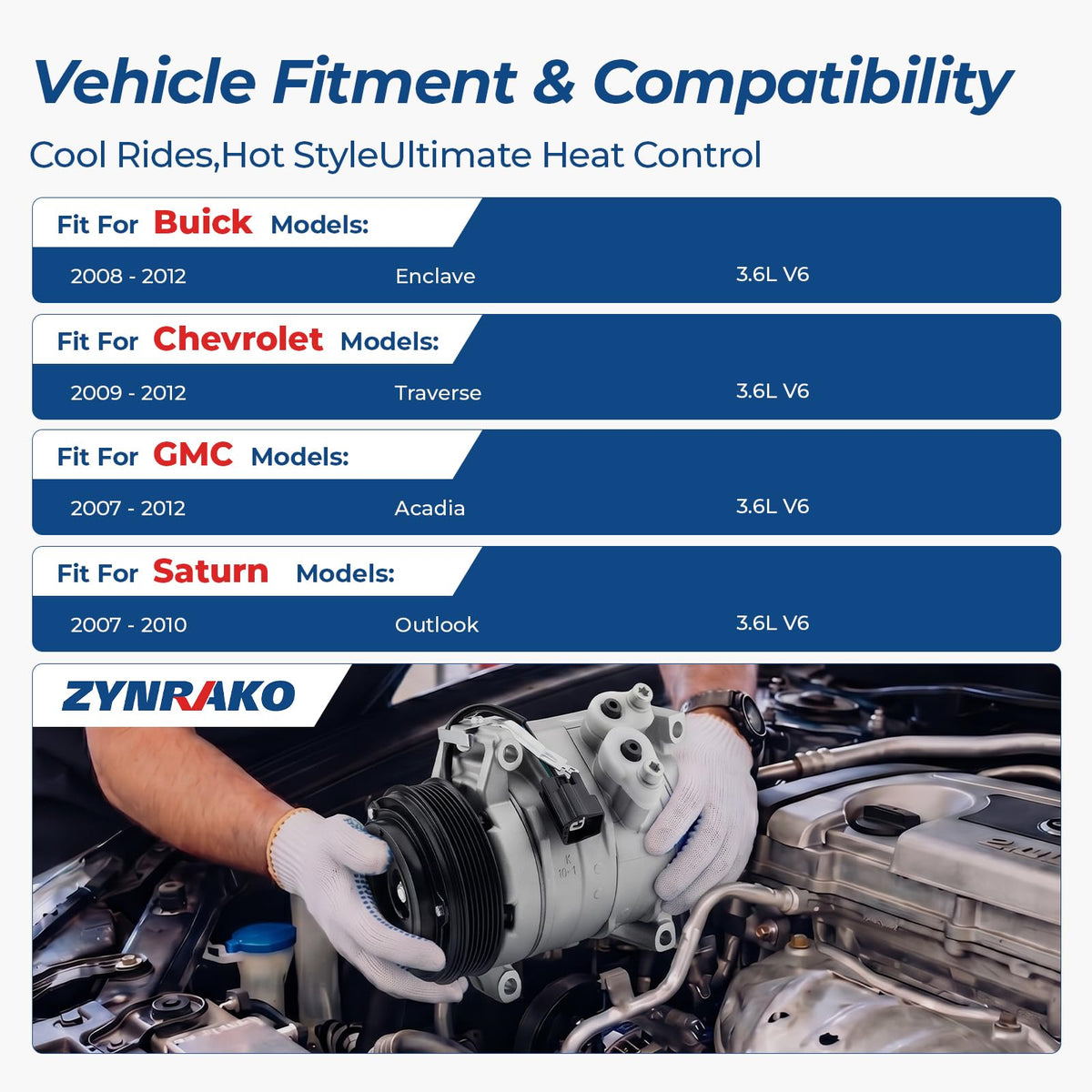 Zynrako A/C Compressor with Clutch Compatible with Buick Enclave 2008-2012, Chevy Traverse 2009-2012, GMC Acadia 2007-2012, Saturn Outlook 2007-2010, Replaces CO21625C