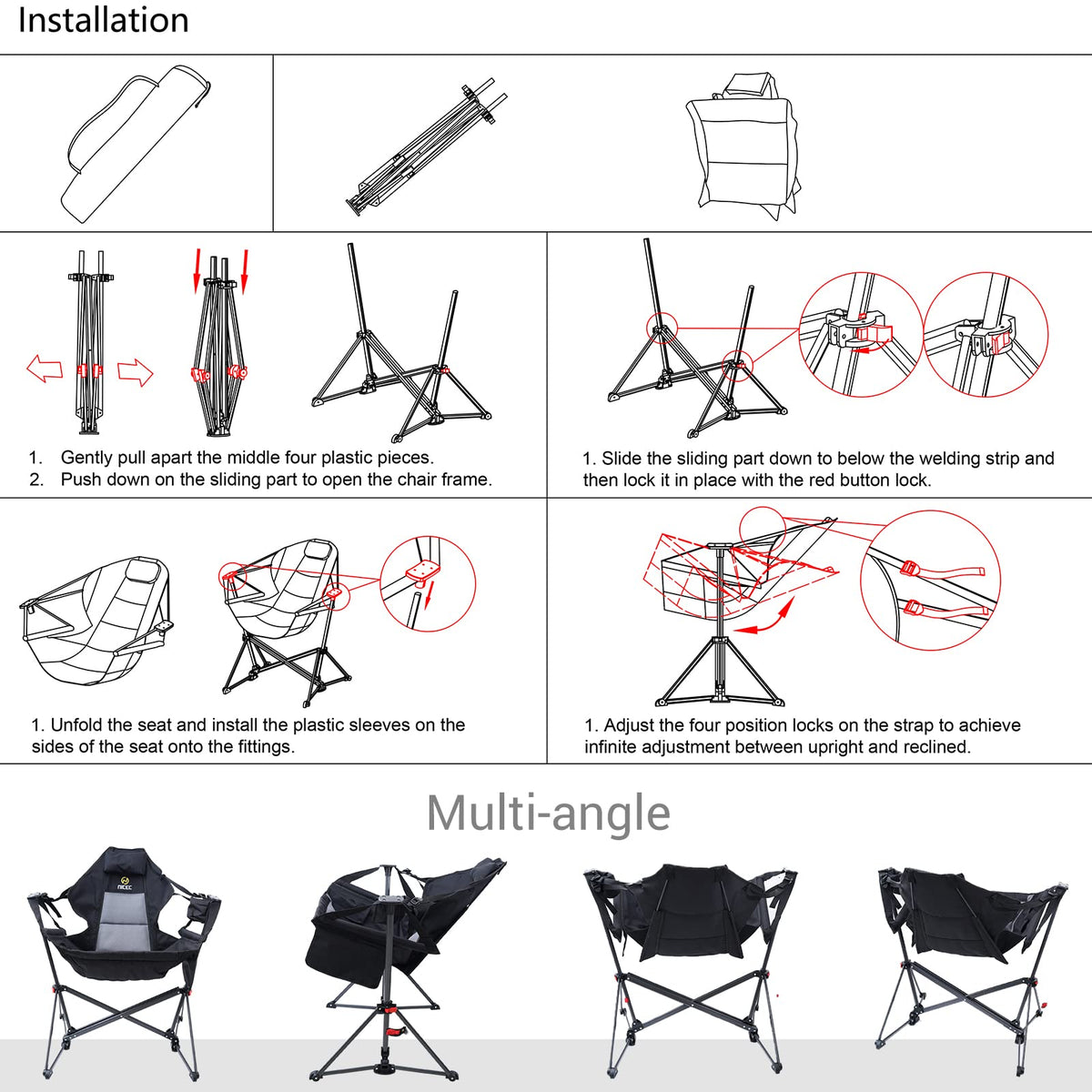 Nice C Hammock Camping Chair, Outdoor Folding Rocker Lawn Chair, Portable Swinging Sports Rocket Chairs, High Back with Stand, Cup Holder, Side Pocket, Heavy Duty, Sport (2 Pack)