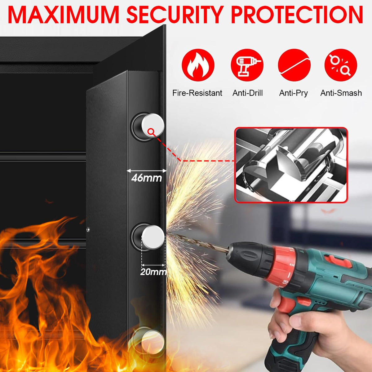 3.4 Cuft Large Home Safes Water and Fireproof, Personal Safe Box Fireproof Waterproof with Digital Keypad, Removable Shelves and Alarm System, Anti-theft Fire Proof Safe for Home Documents