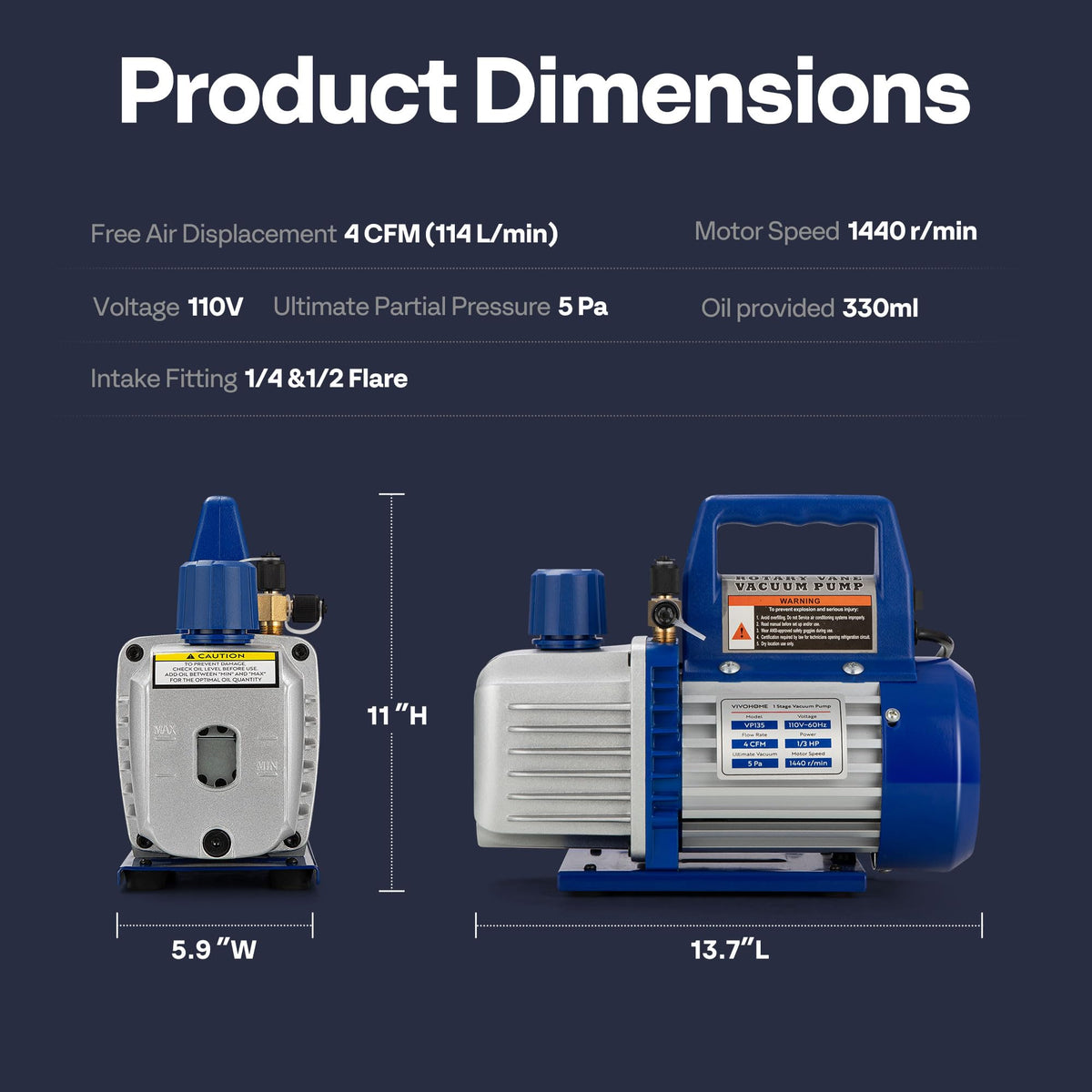 VIVOHOME 110V 1/3 HP 4 CFM Single Stage Rotary Vane HVAC Vacuum Pump with Oil Bottle Upgraded 220LB High Precision Electronic Digital Refrigerant Charging Weight Freon Scale