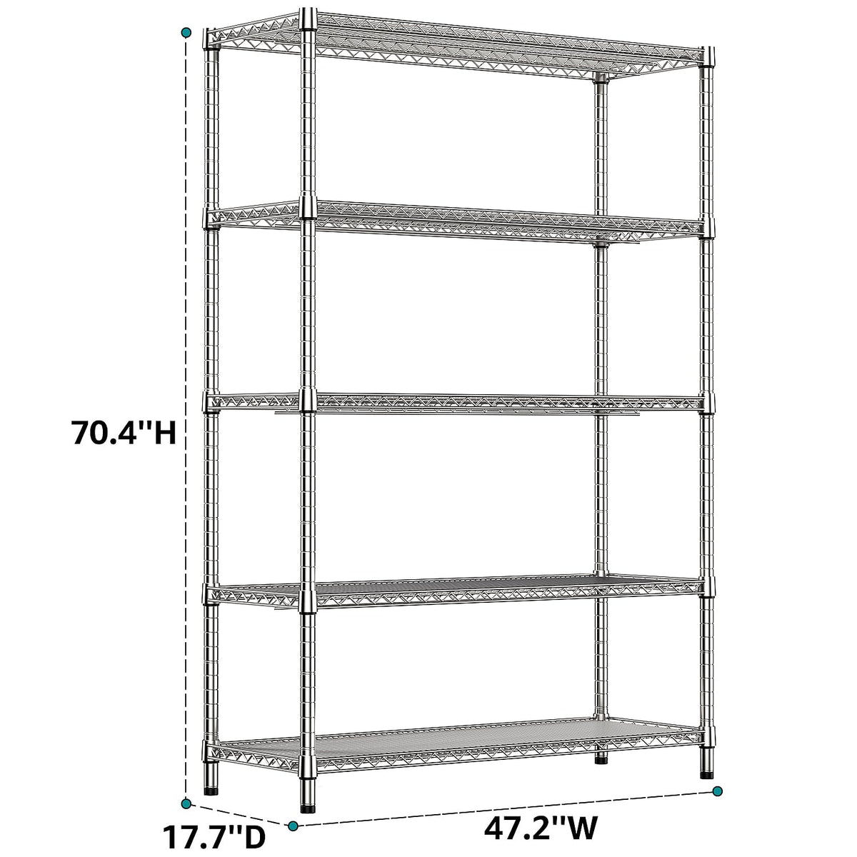 IZEUK 4250 LBS Garage Shelving Wide Storage Shelves 5 Tier Metal Shelves Heavy Duty Adjustable Utility Shelf Rack Chrome 17.7" D x 47.2" W x 70.4" H