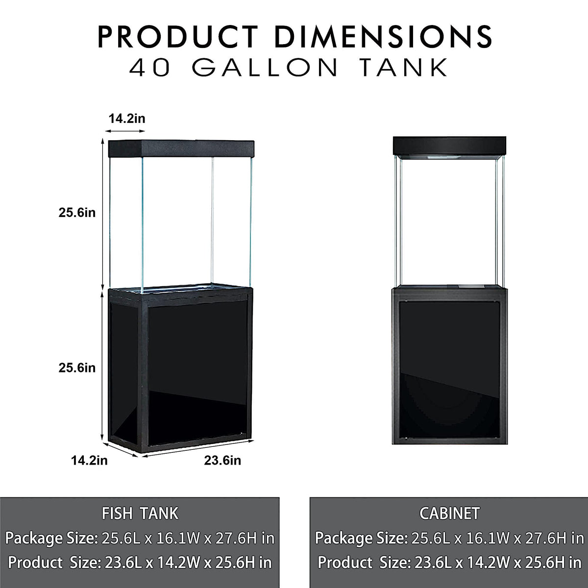 JAJALE 40 Gallon Glass Aquarium with Aluminum Cabinet - Including Sump for Filtration and Circulation, Plumbing, LED, Black