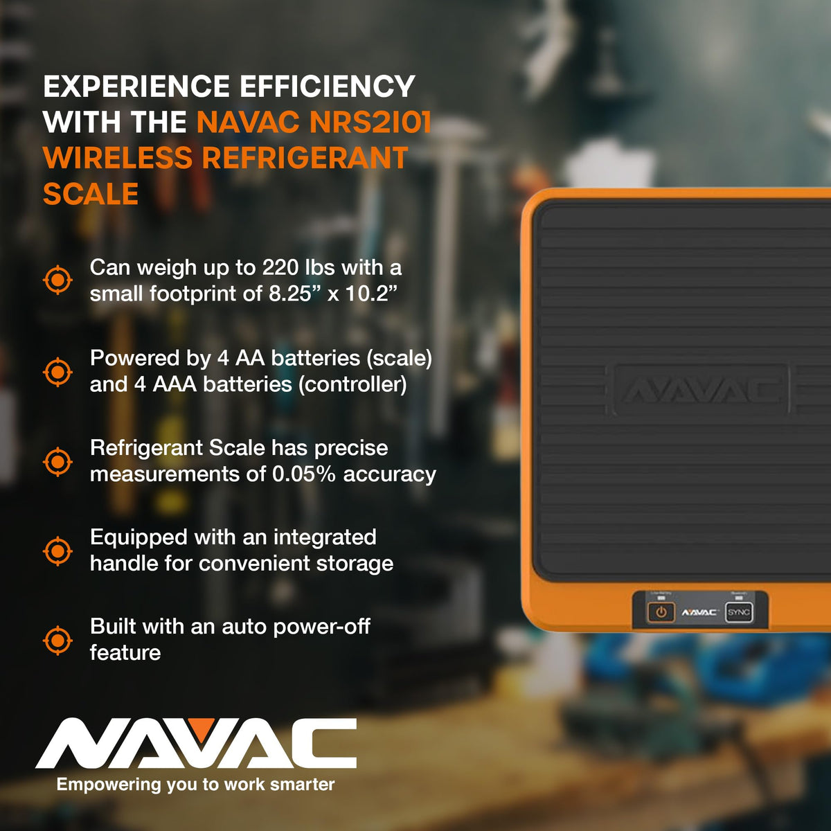 NAVAC NRS2i01 Wireless Refrigerant Scale | Bluetooth Handheld Display | 220 lbs Capacity | Lightweight Magnesium Alloy Weighing Pan | Precise Measurements | 1 Year Warranty