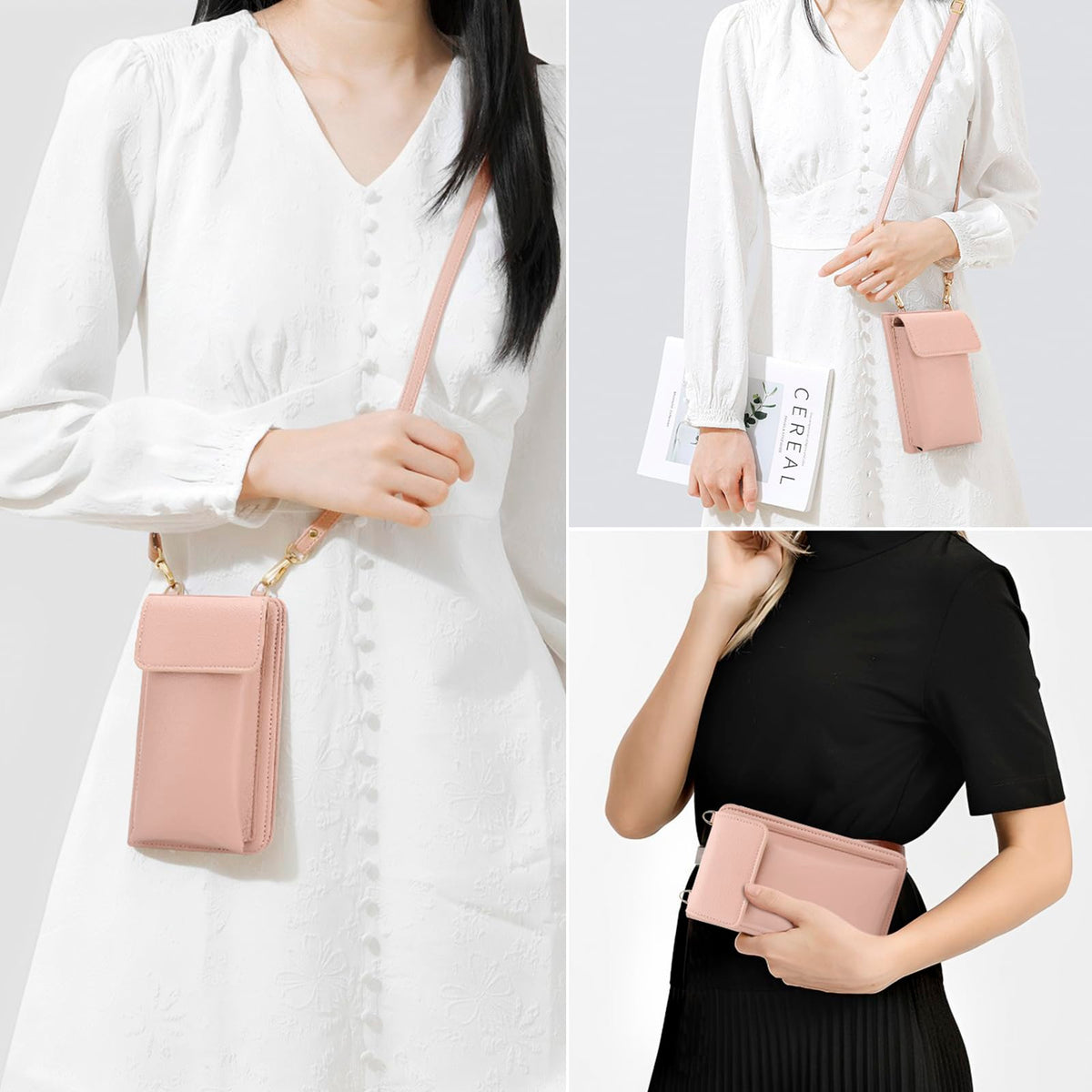 DOB SECHS Leather Passport Wallet Crossbody Phone Bag, RFID Blocking Passport Holder Credit Cards Case for Women, Travel Accessories Organizer Neck Wallet Pouch Bag with Adjustable Strap, Pink