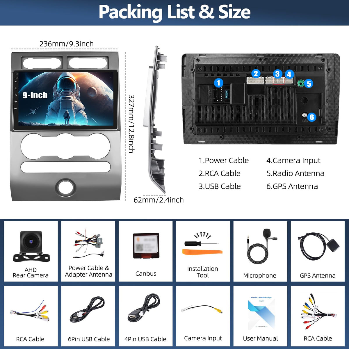 4G+64G Car Radio Stereo for Ford Expedition 2007-2014 with Wireless CarPlay Android Auto 9" Touchscreen Radio Android 13 Car Stereo with GPS Navigation Bluetooth 5.0 32EQ FM Backup Camera (Manual AC)