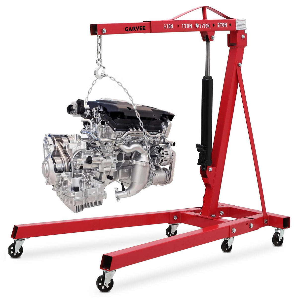 Garvee 2 Ton Engine Hoist, Folding Cherry Picker Hydraulic, 4400Lbs Heavy Duty with Lever & 6 Casters for Workshops Garage Warehouse