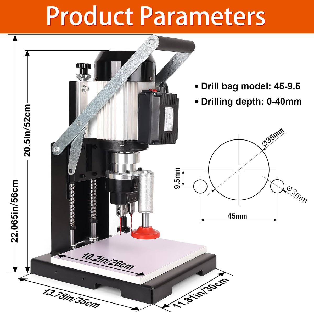 45-9.5mm Woodworking Hinge Drill Hinge Drilling and Boring Machine Convenient Portable Hinge Drill for Woodworking, Used for Cabinet and Closet Drilling 1100W 0-30mm Depth (110V)