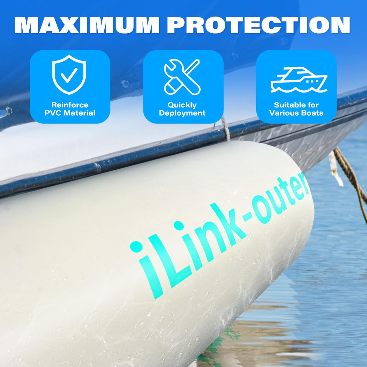 iLink-outer Inflatable Boat Fenders with Air Pump, Upgraded Boat Bumpers for Docking, 10FT Heavy Duty Dock Fender with Storage Bag, Dock Bumper for Tying up Fishing Boats, Jet Skis, Yachts, Pontoon