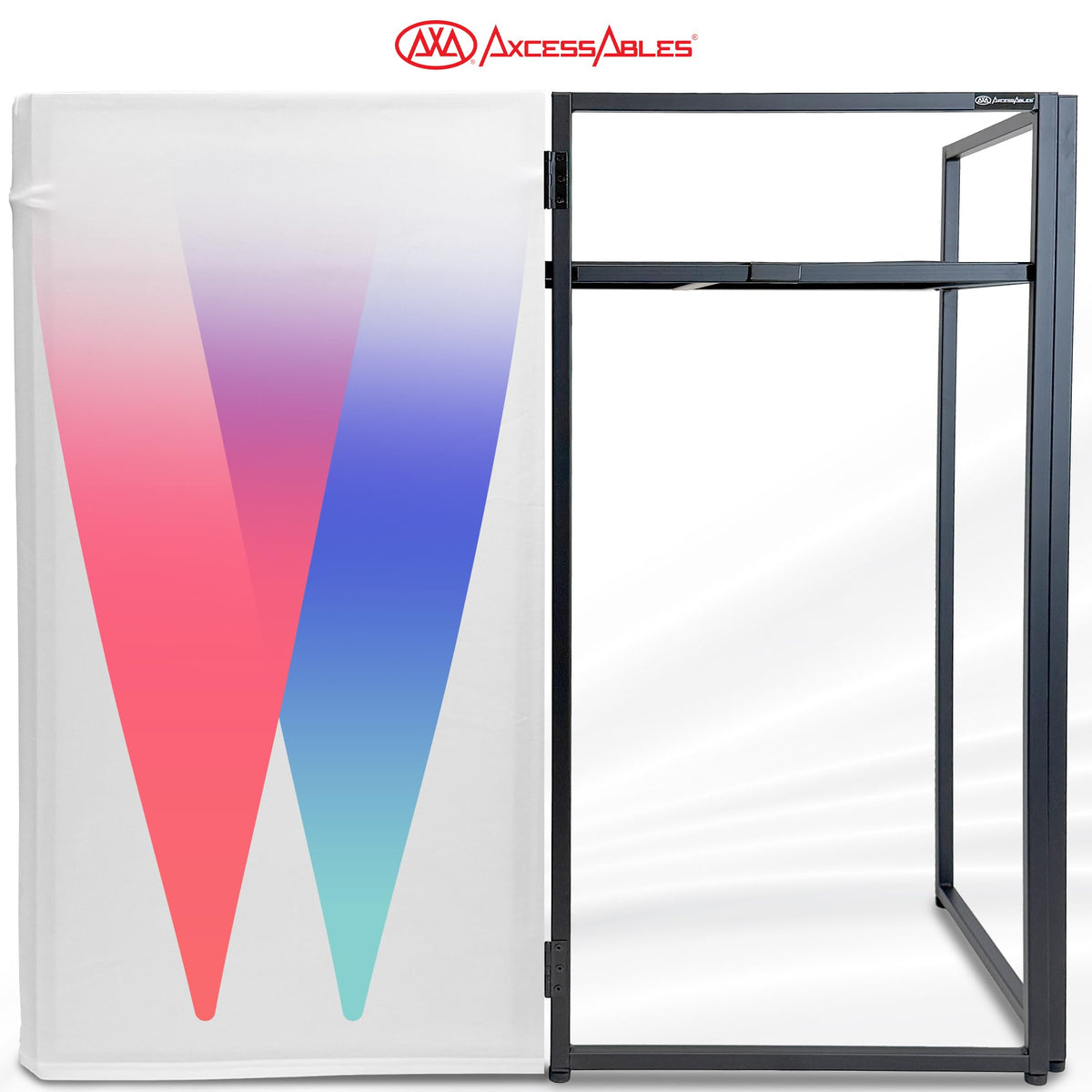 AxcessAbles Portable White DJ Facade Booth with Carry Case – 40" x 20" Tabletop, Steel Frame, and White Scrim | White DJ Table | Event Booth (ES-01X)