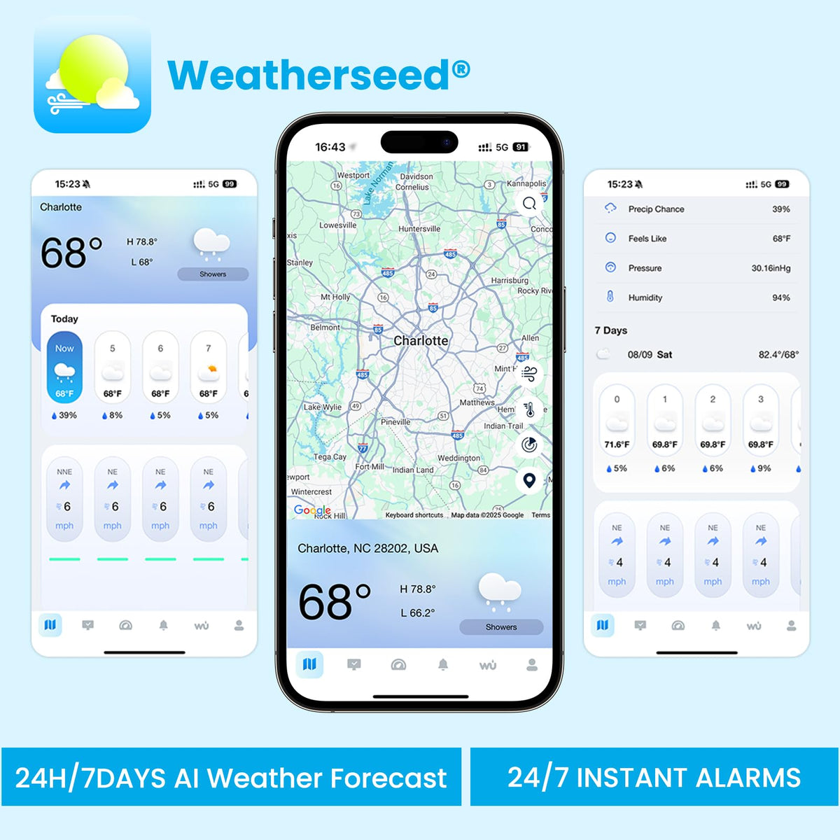 Sainlogic SA7 Wireless Weather Station, Indoor Outdoor WiFi Thermometer with Weatherseed AI 24H/7D Forecast, 2-Year Cloud Data Storage (No Screen, Supports 2.4G Only)