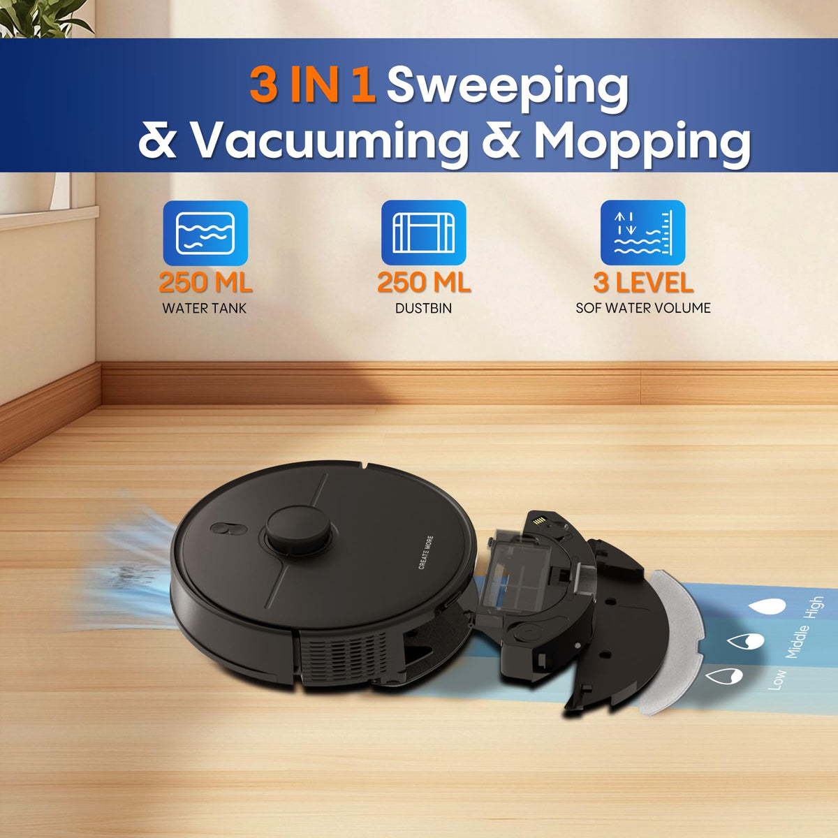 eitton Robot Vacuum and Mop Combo, 5000Pa Powerful Suction, Advanced Smart Mapping, Ideal for Pet Hair, Dust