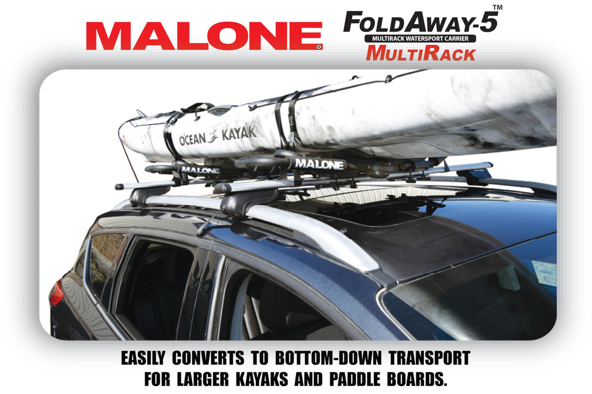 Malone Foldaway-5™ Multi-Rack Folding 1 or 2 Kayak, SUP, Canoe Carrier, Black (MPG125)