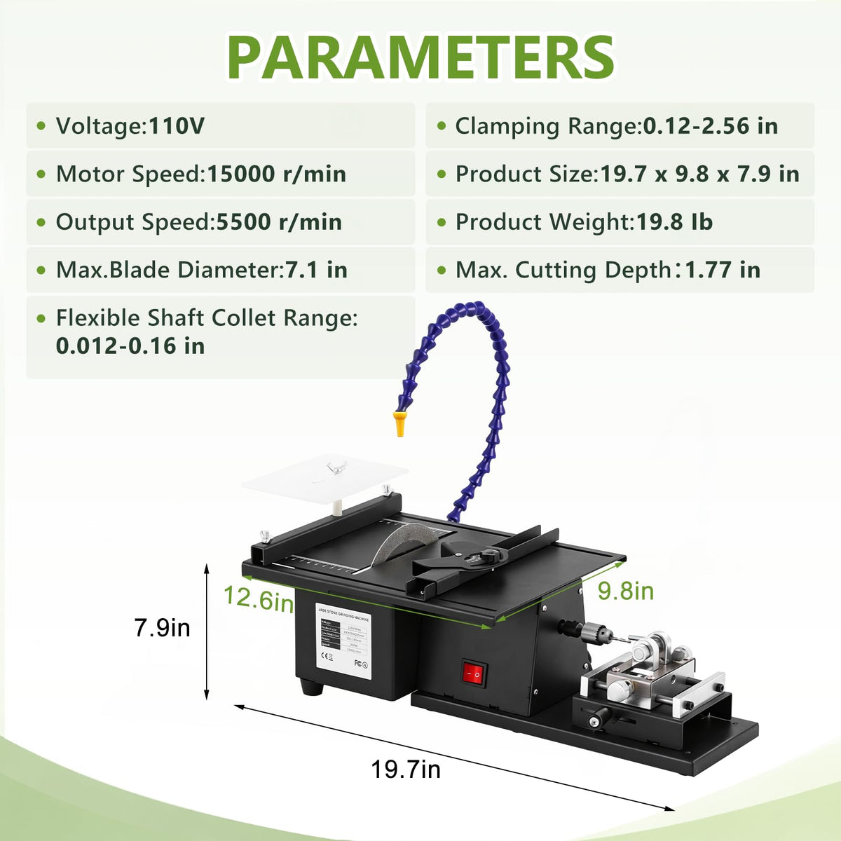 Wet Lapidary Saw 1850W Lapidary Equipment Water Cooling Machine with Angle Cutting 45mm Depth for Polishing Cutting Engraving Drilling Stone Jewelry Jade Wood Amber (Drilling Kit）