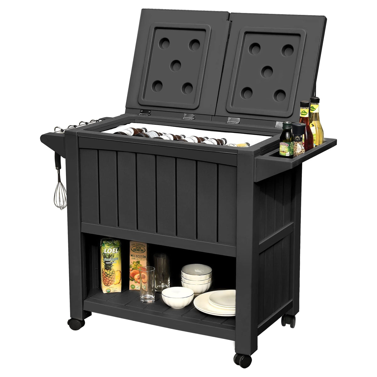 YITAHOME 85 Quart Cooler with Wheels, Upgrade Patio Ice Chest, Outdoor Beverage Cart Rolling Cooler for Patio Pool Deck Party BBQ Cookouts (Dark Grey)