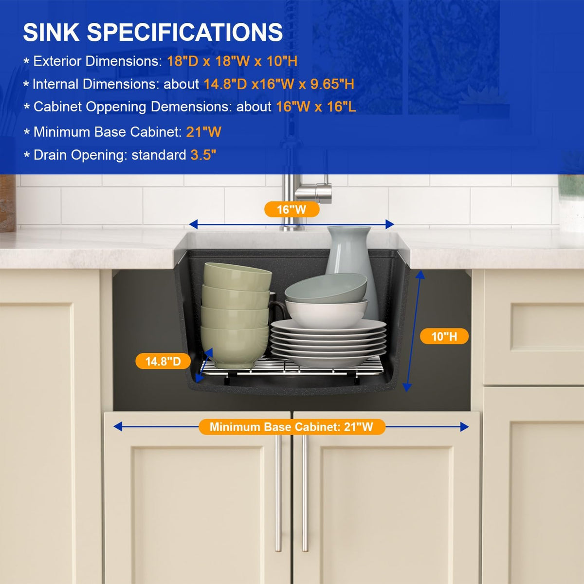 Dcolora 18"x18" Matte Black Bar Sink, Quartz Composite Single Bowl Prep Sink for Small Kitchen, Wet Bar and Kitchen Island, Dual Mount Drop In Undermount Sink with Full Size Wood Cutting Board