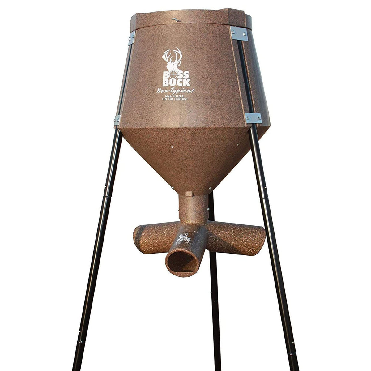 Boss Buck Gravity Deer Feeder for Game & Hunting w/Adjustable Flow, 200 lb Corn Capacity - All-Season Automatic Wildlife Feeding System with 75-Inch Galvanized Legs and 3-Way Feed Ports