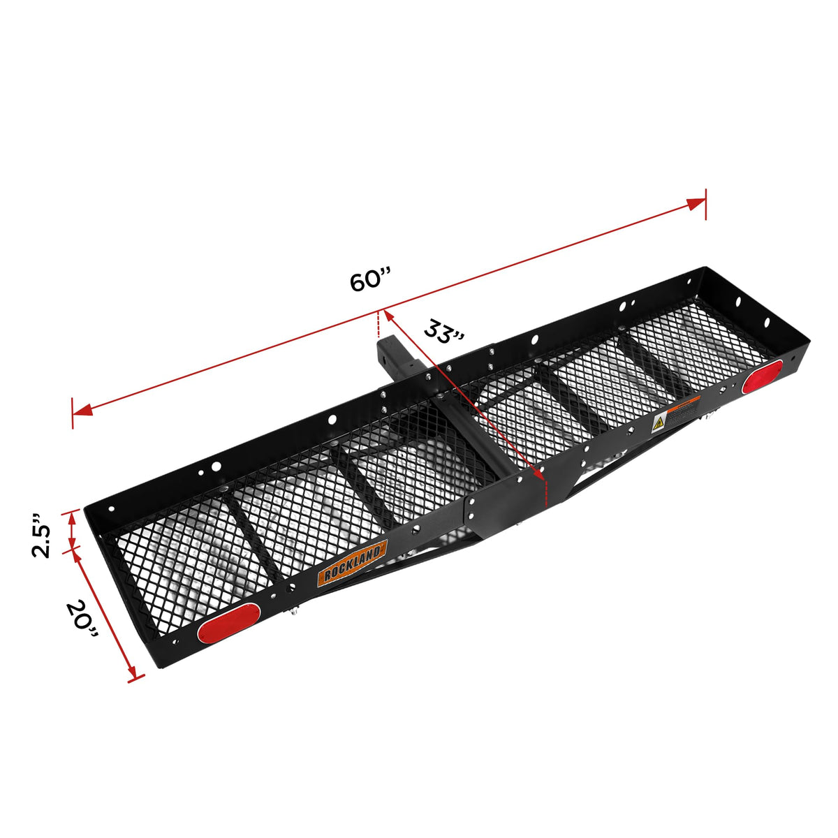 Rockland Steel Foldable Cargo Carrier with Reflectors, 750 LBS Capacity, 60" x 20" x 2.5", Hitch Mount for 2" Receivers, Compatible with Class III & IV, Folding Tray Hitch Basket for Cars SUVS Vans