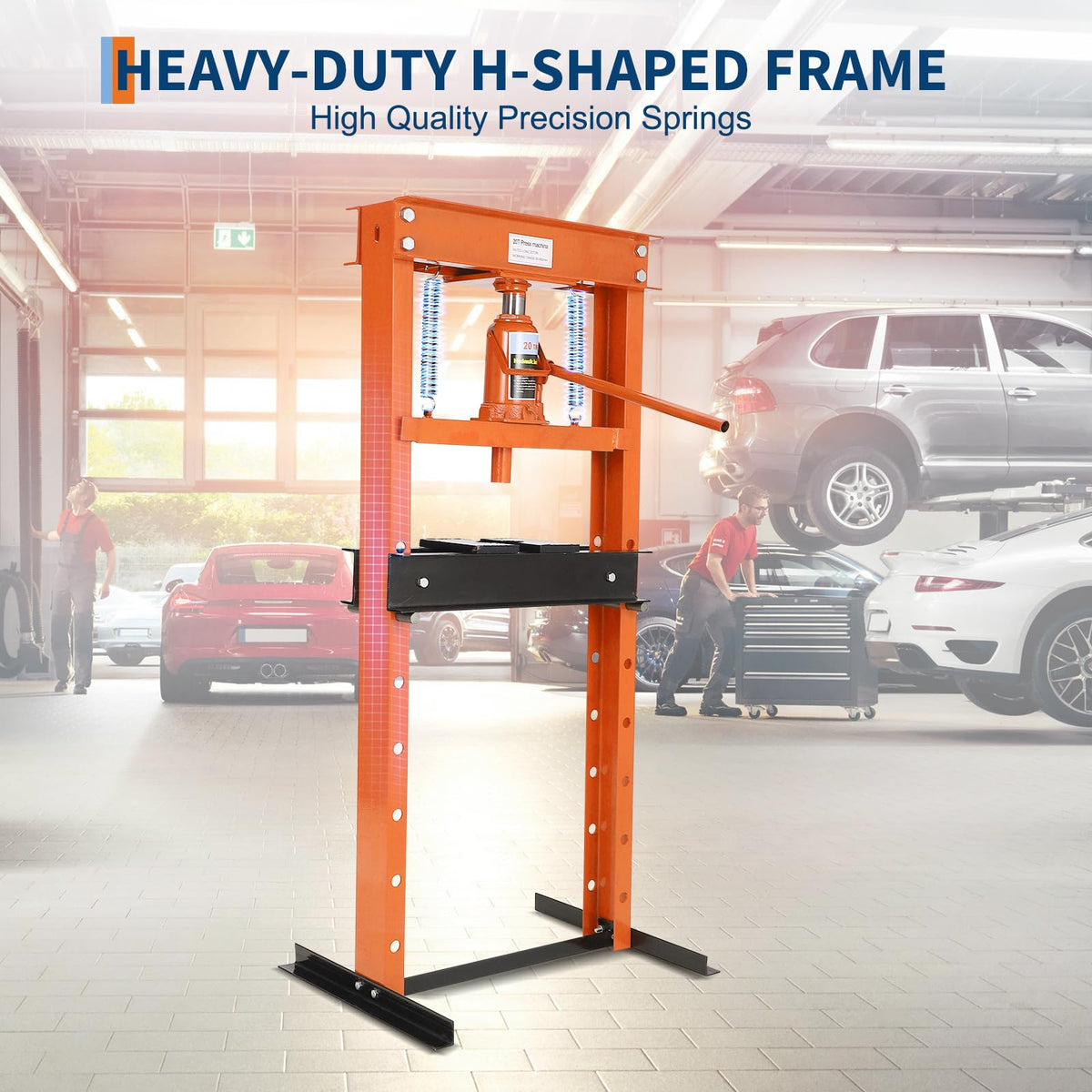 Garvee Hydraulic Shop Press, 12 T H-Frame Garage Floor Shop Press Adjustable Hydraulic Press with Press Plates, Orange