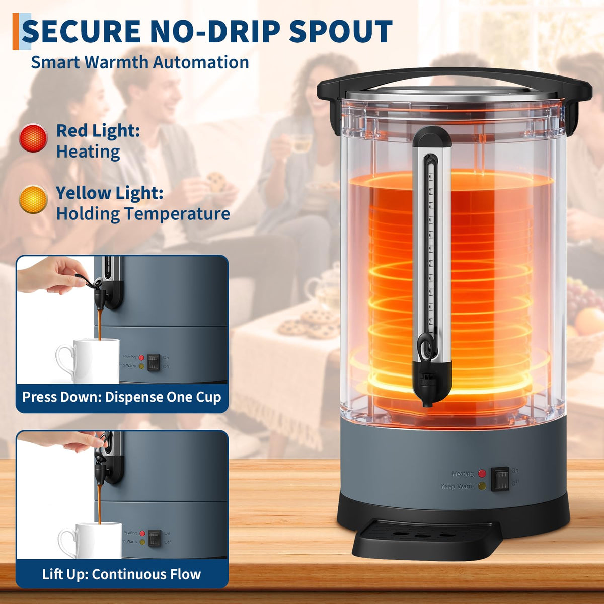 Garvee 14 L/100 Cups Coffee Urn-3.8 gal Double Wall Commerical Coffee Maker for Buffet Catering Wedding Gathering,Large Capacity Hot Coffee Dispenser,Stainless Steel Hot Water Urn-Grey