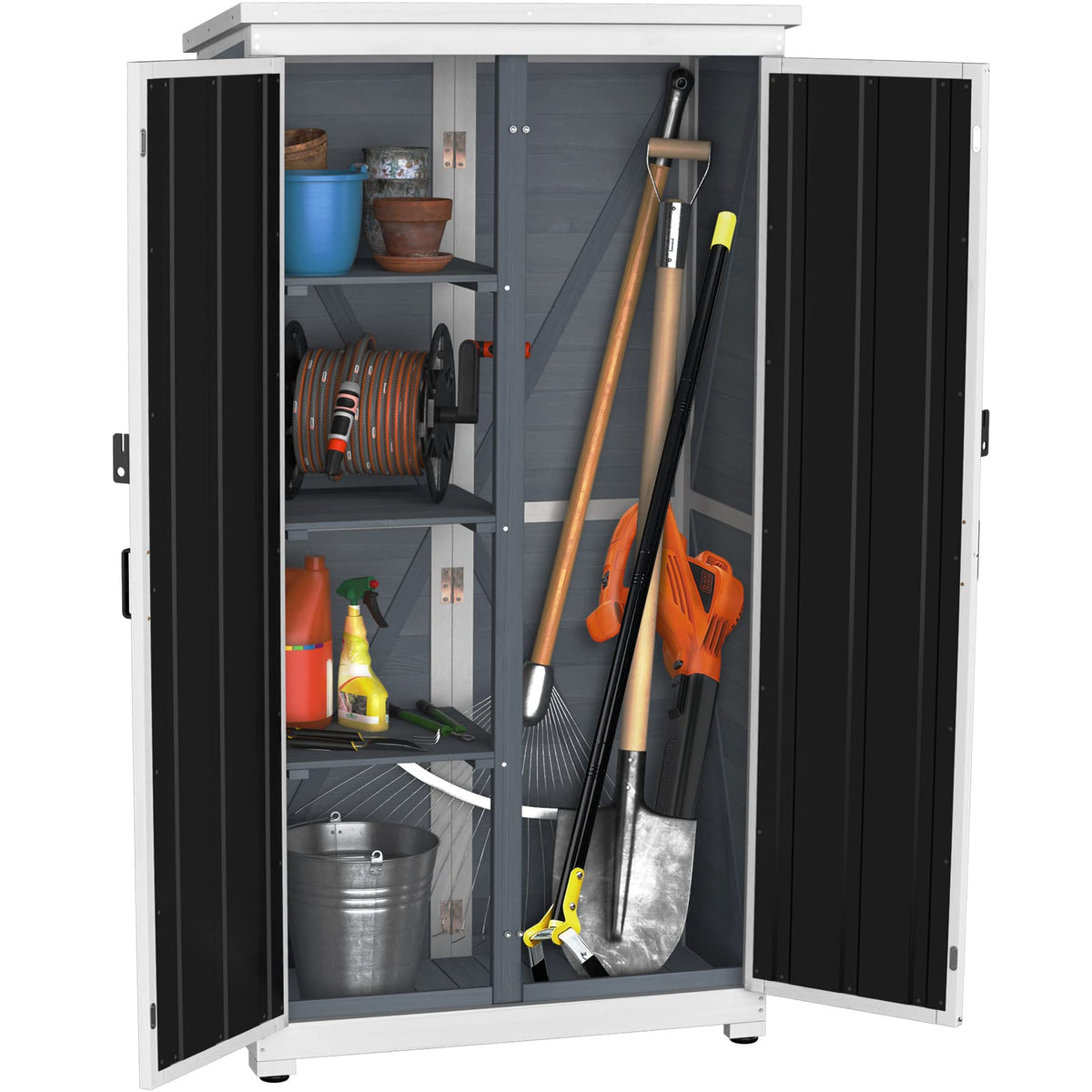 GDLF Outdoor Storage Cabinet Wood & Metal Garden Shed with Waterproof Roof and Sturdy Lockable Doors 66"