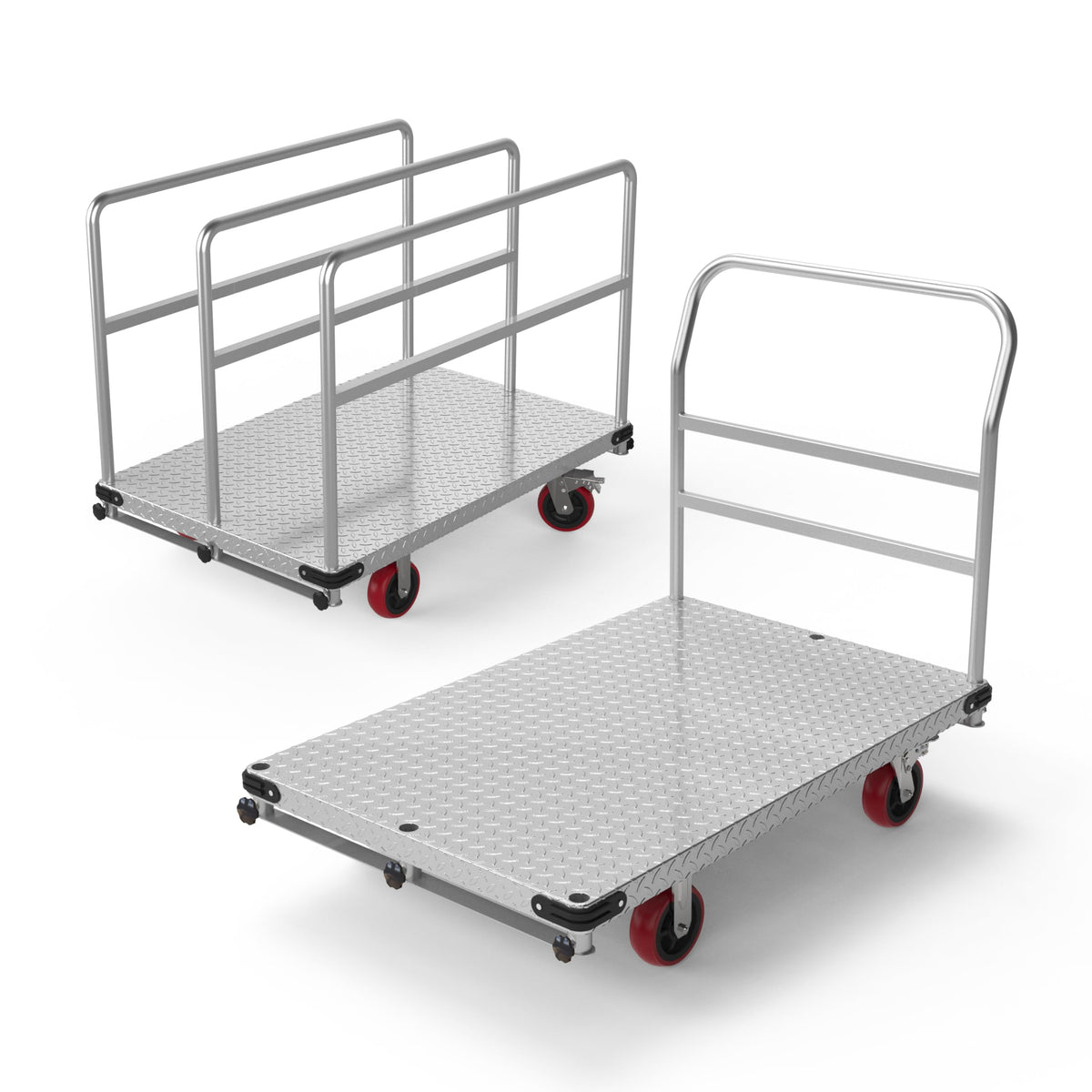 Extra Large Steel Panel Cart Dolly, 2IN1 Heavy Duty Drywall Lumber Truck with 3000 LBS Capacity, 44 x 28 inch 2MM Steel Plate Drywall Cart with 6" Swivel Brake Wheels, 1Front and 3Side Handrials