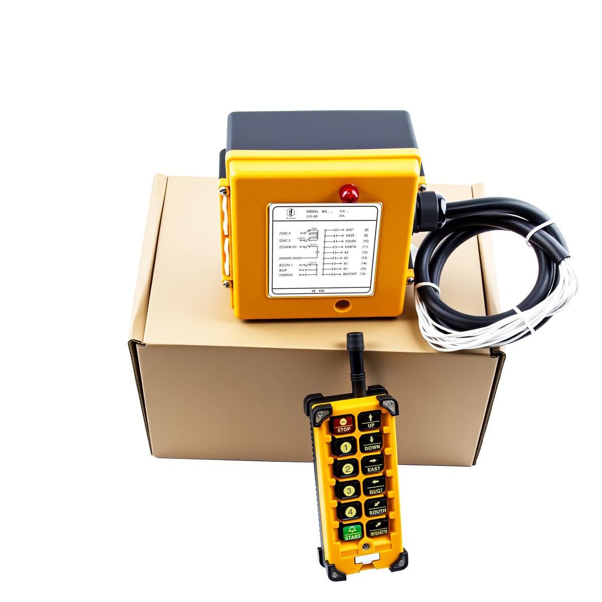 Yatilo F23-BB Industrial Wireless Crane Remote Control Kit for Overhead Crane, Hoist and Winch, 10 Channels, Universal Wide Voltage 16V-440V AC/DC, IP65 Waterproof (1 Transmitter & 1 Receiver)