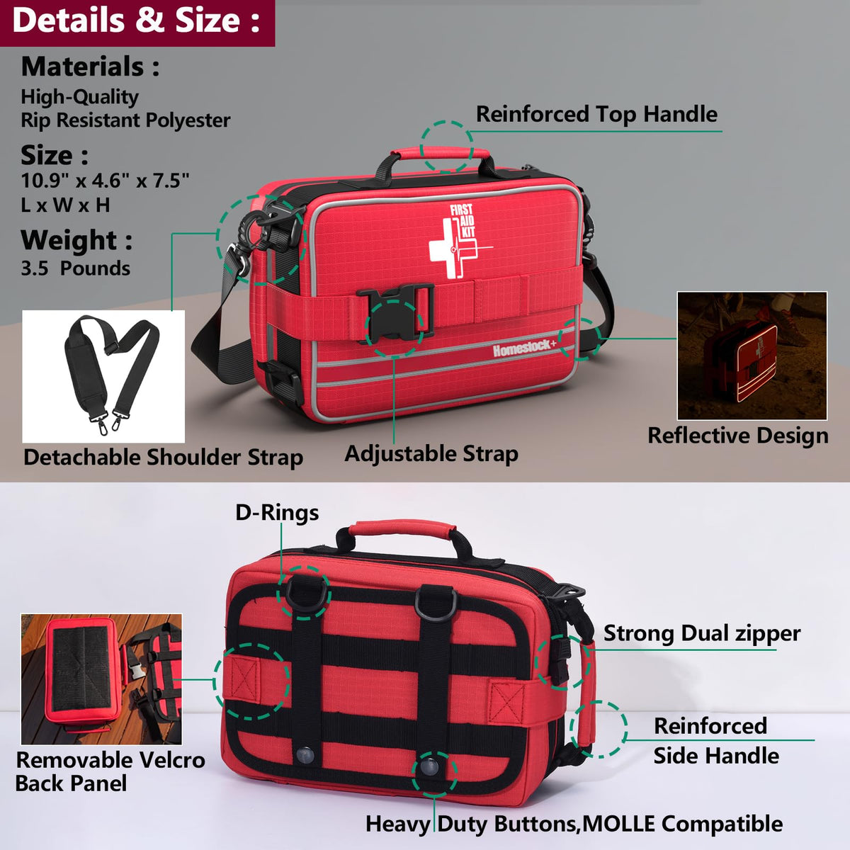 Comprehensive First aid Kits, First Aid Trauma Kit with Labelled Compartments for Cars, Home, Office, Backpacking, Camping, Traveling, and Cycling -324 Pieces