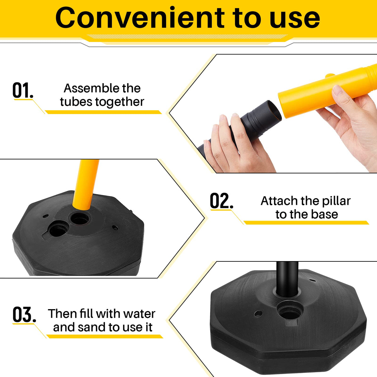 Konohan 18 Sets 34 Inch Parking Cone Delineators Post Traffic Cone Plastic Stanchion Set Stands Parking Barrier with Base 6.6 ft Chain S Hooks Reflective Collar (Yellow,Black)