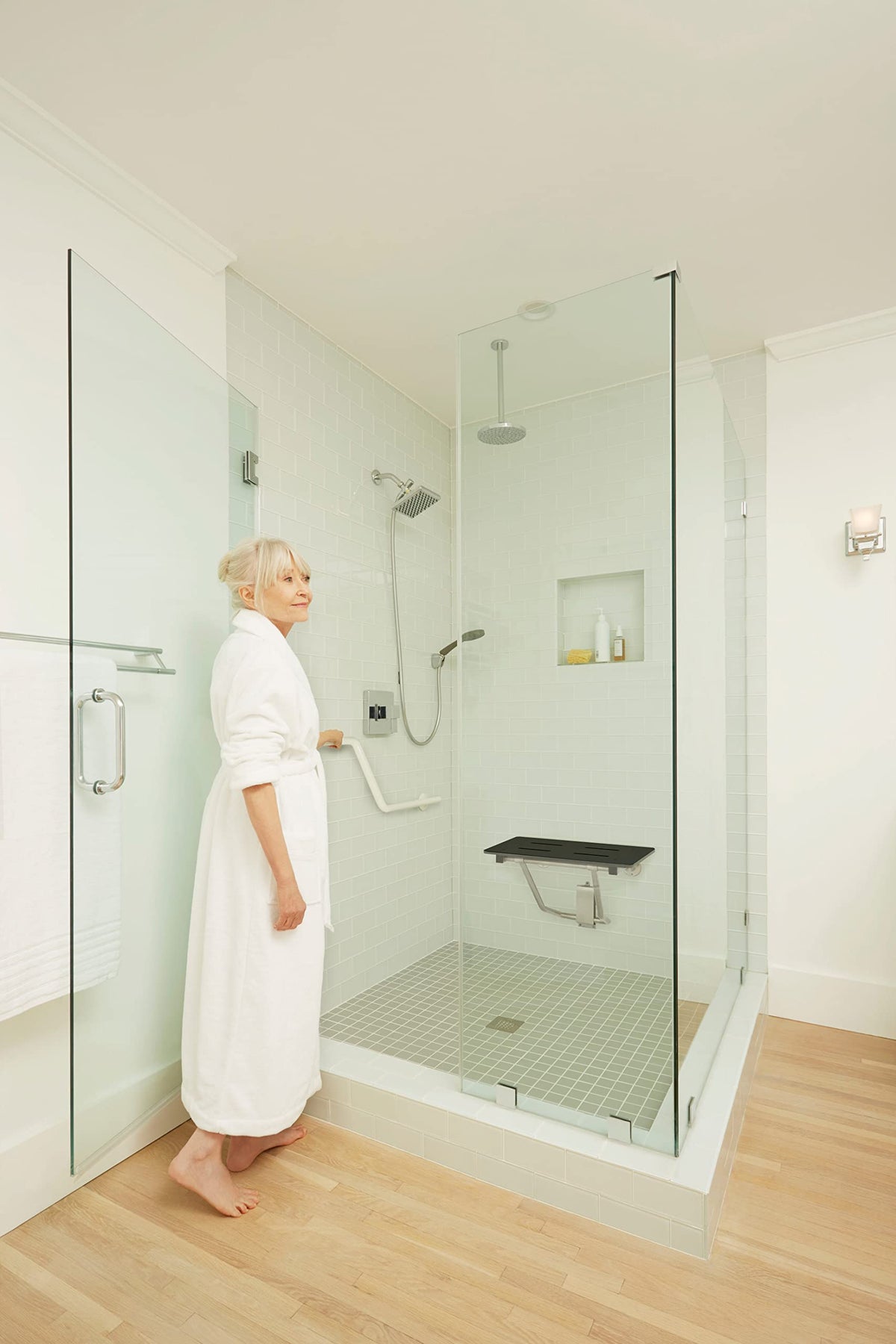 24" x 15" Black Folding Wall Mount Shower Seat Bench, ADA Compliant