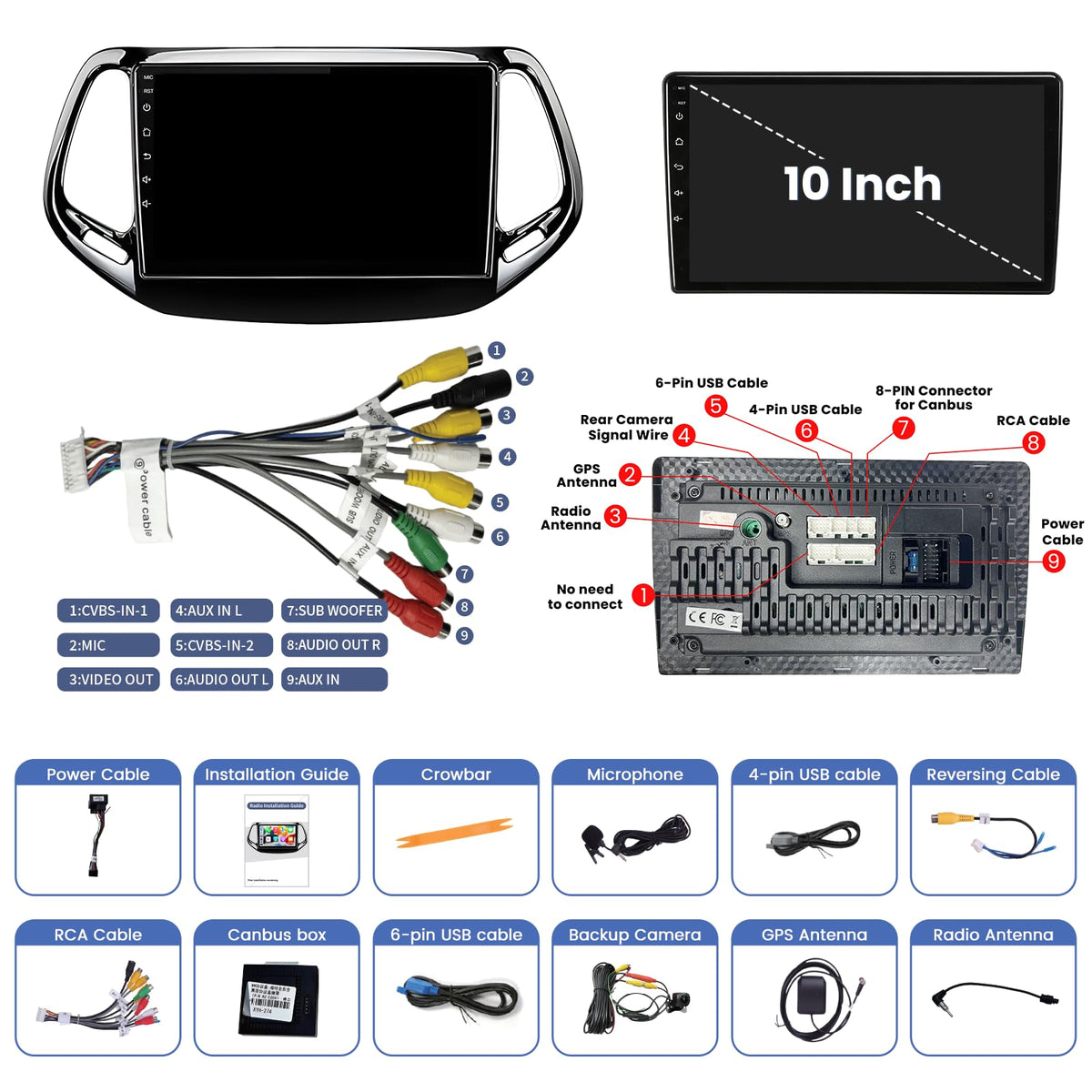 [4G+64G] Car Radio Stereo for Jeep Compass 2017-2020: 10 inch Upgrade Bluetooth 5.4,1280 * 800HD Touch Screen Head Unit Replacement with CarPlay Android Auto 5GWiFi GPS RDS FM SWC Backup Camera