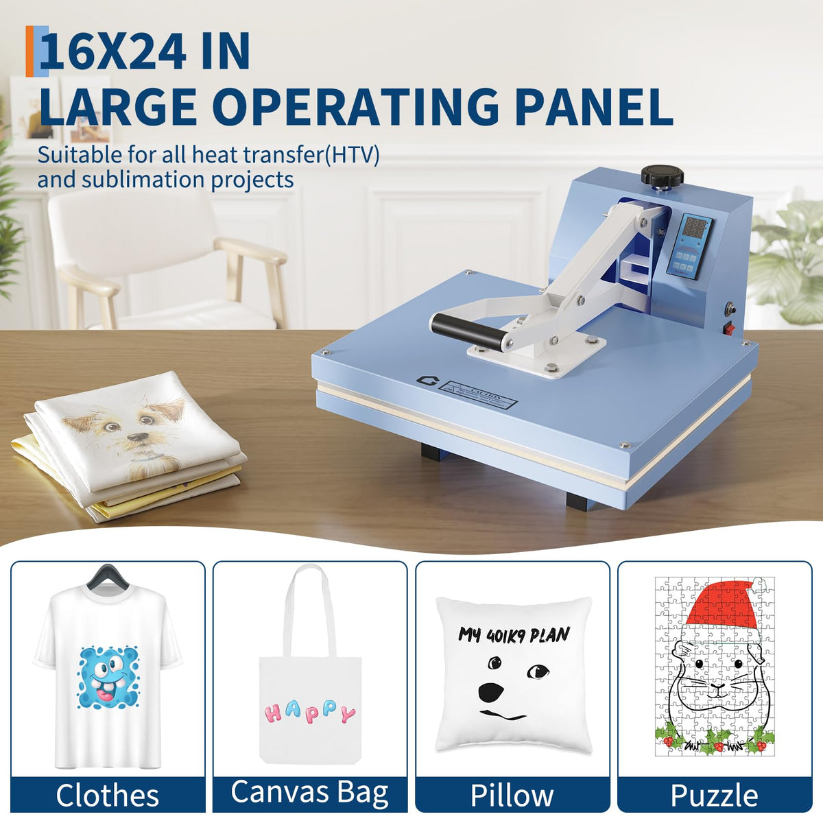 16x24 Heat Press, Digital Professional Press Machine, Fast Heating, Industrial Quality with Adjustable Pressure Industrial Digital Heat Transfer Machine for T-Shirt, Light Blue